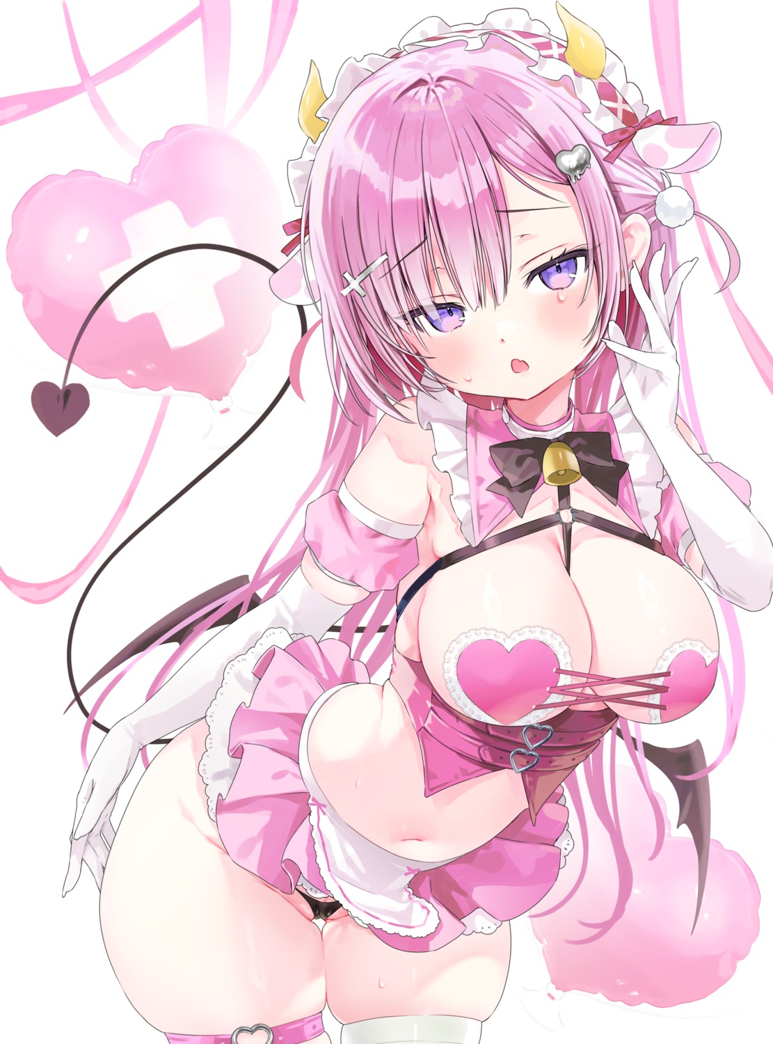 animal_ears cameltoe garter horns maid nikuya_(nikuniku_nikuya) pantsu skirt_lift tail thighhighs thong wings