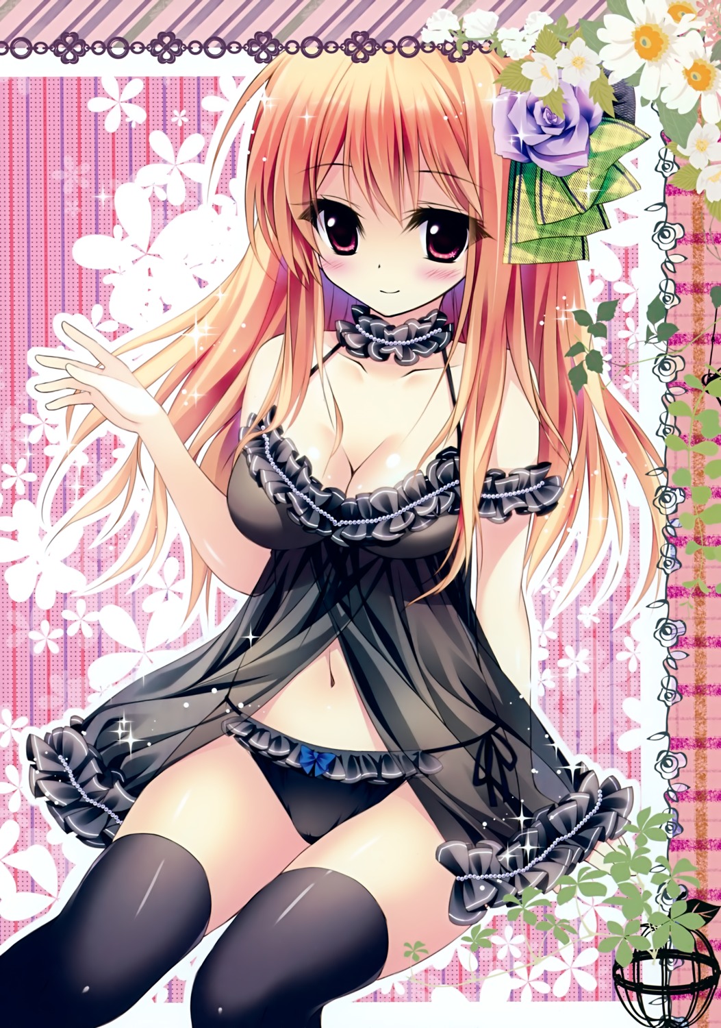 ame_zaiku cleavage lingerie pantsu see_through shiramori_yuse string_panties thighhighs