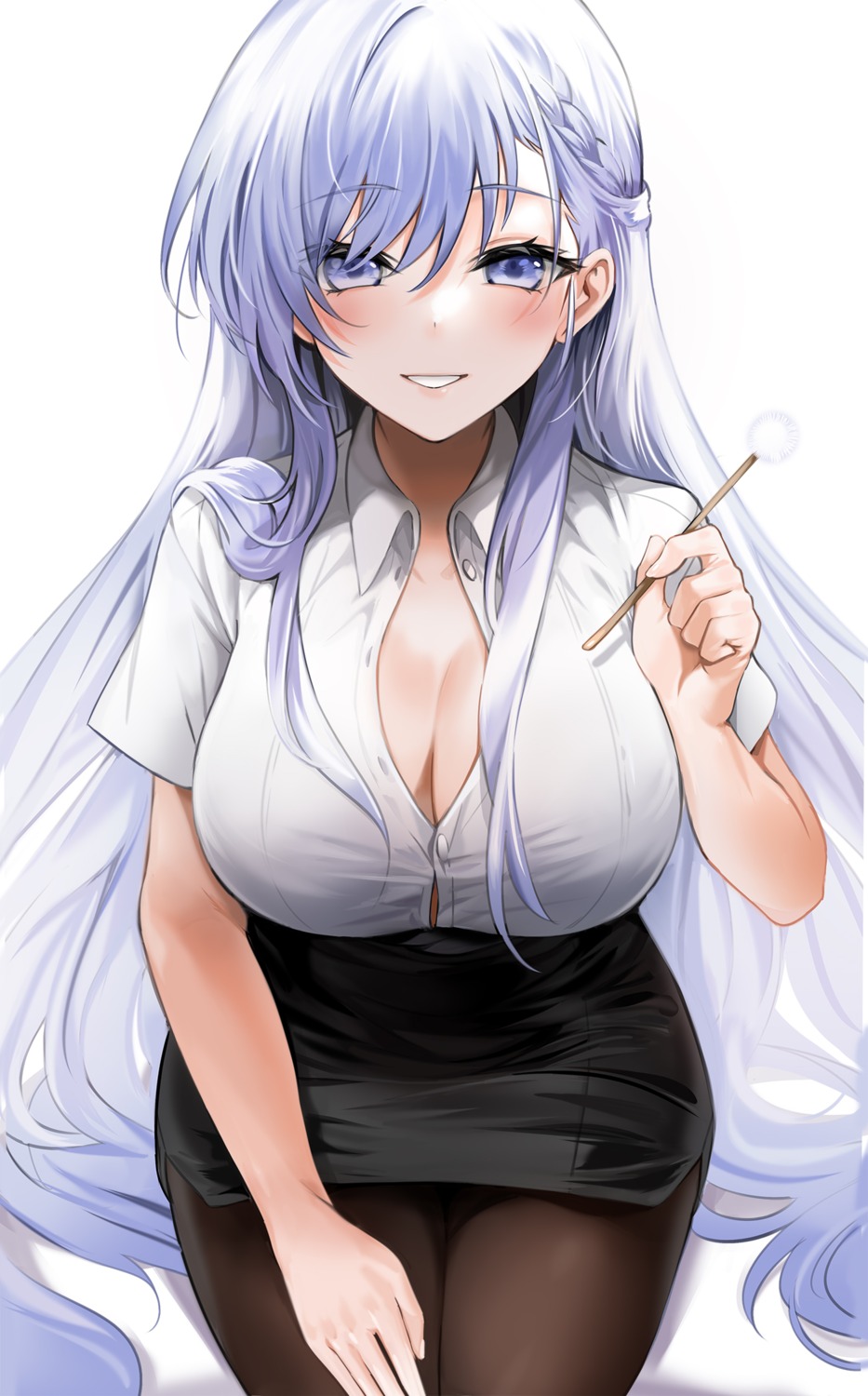 azur_lane belfast_(azur_lane) dress_shirt no_bra open_shirt pantyhose yuki_(asayuki101)