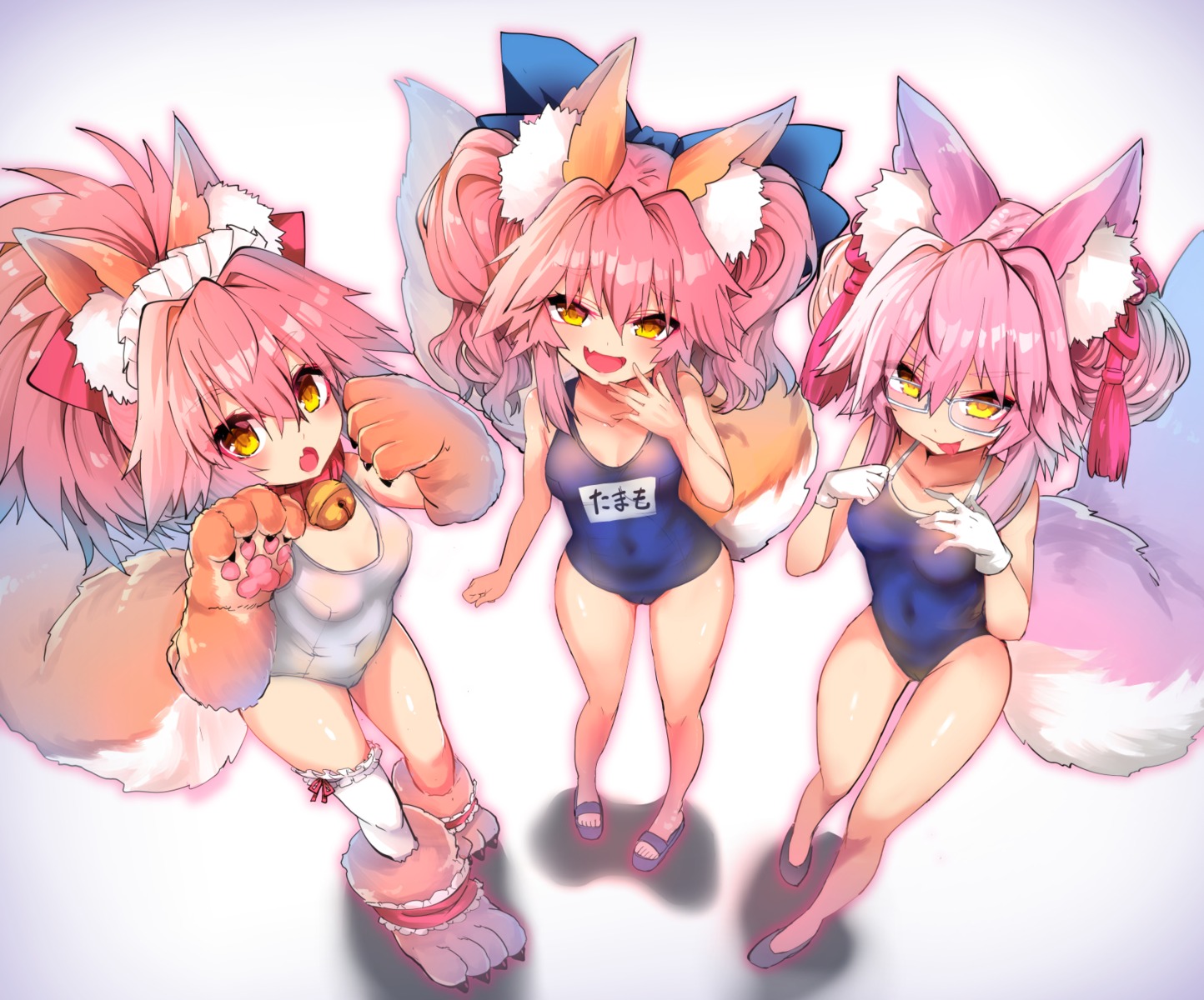 animal_ears cameltoe fate/grand_order kitsune megane school_swimsuit swimsuits tail tamamo_cat tamamo_no_mae tamamo_vitch_koyanskaya thighhighs wisespeak