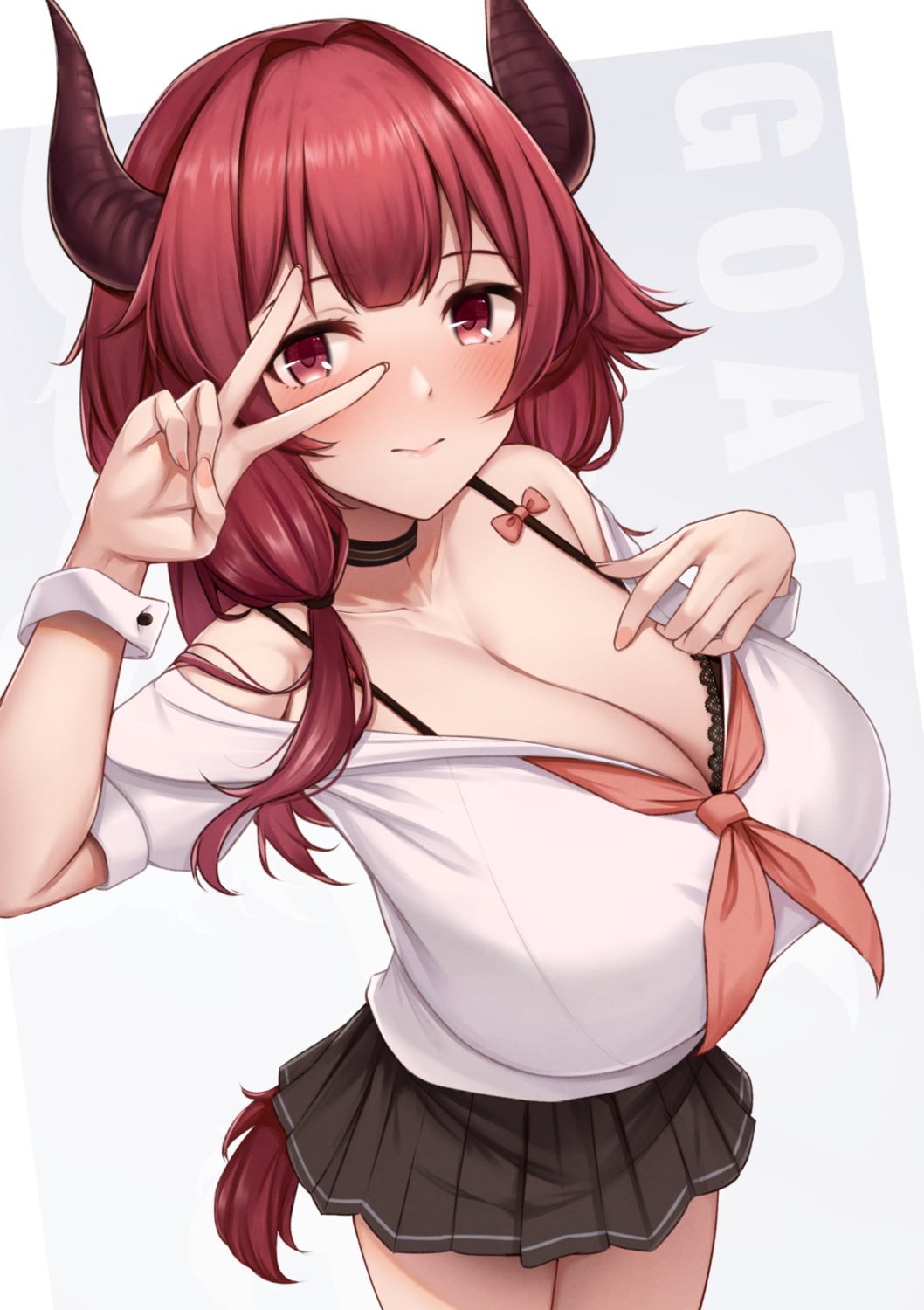 bra cleavage fou_zi horns open_shirt seifuku tail