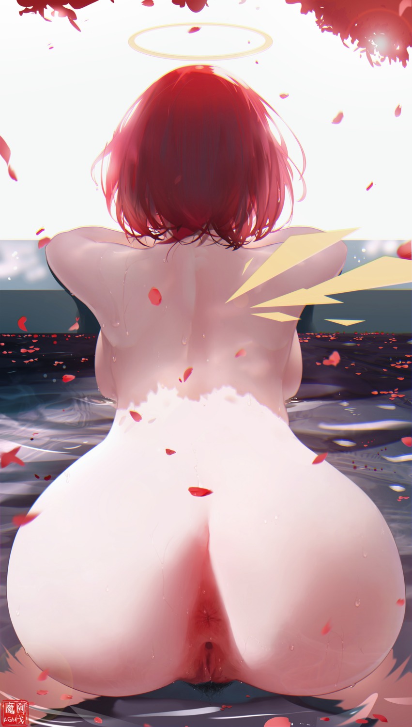 angel anus arknights ass bathing exusiai_(arknights) naked omone_hokoma_agm pussy uncensored wet wings
