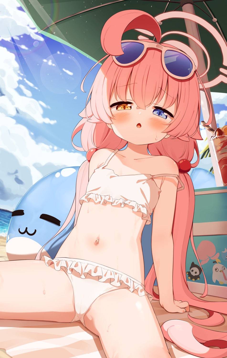 bikini blue_archive cameltoe halo heterochromia loli megane swimsuits takanashi_hoshino thong tokenbox