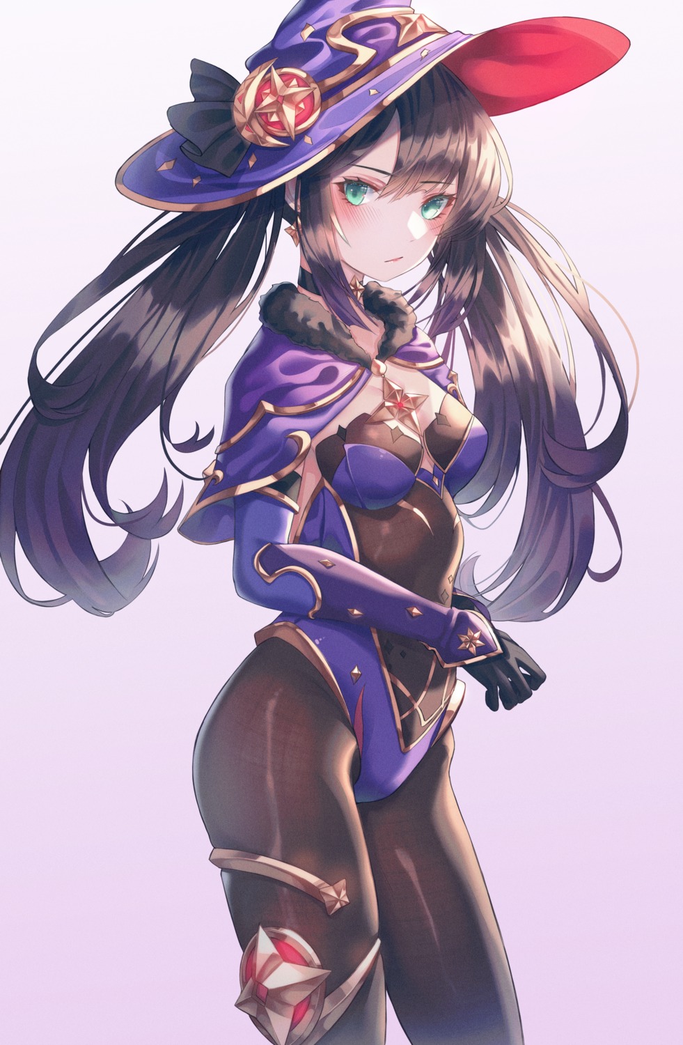 domi_(hongsung0819) garter genshin_impact leotard mona_megistus no_bra pantyhose witch