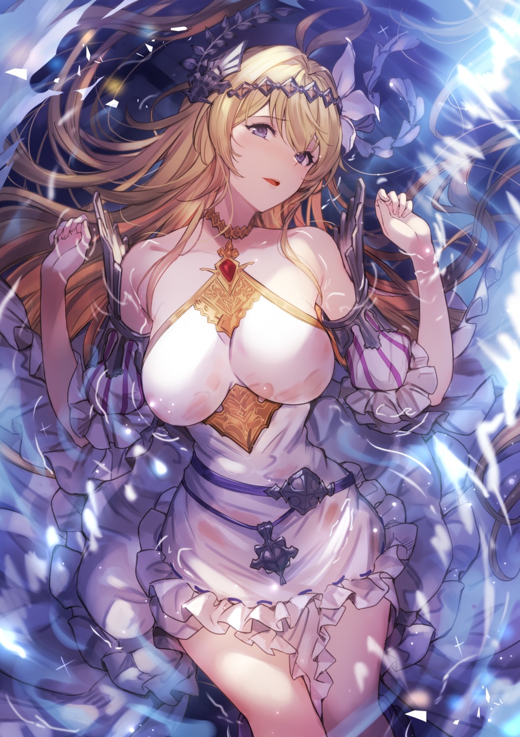 granblue_fantasy jeanne_d'arc jeanne_d'arc_(granblue_fantasy) kakage see_through skirt_lift wet wet_clothes