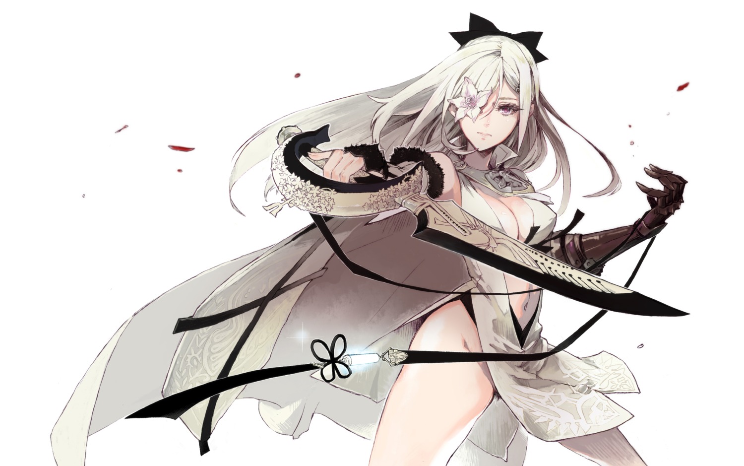 armor cleavage drakengard drakengard_3 dress eyepatch nopan pubic_hair shizumi_satou sword zero_(drakengard)