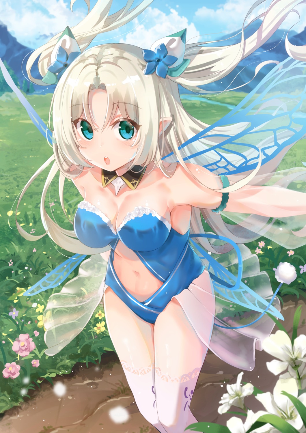 holmemee leotard no_bra pointy_ears see_through thighhighs wings