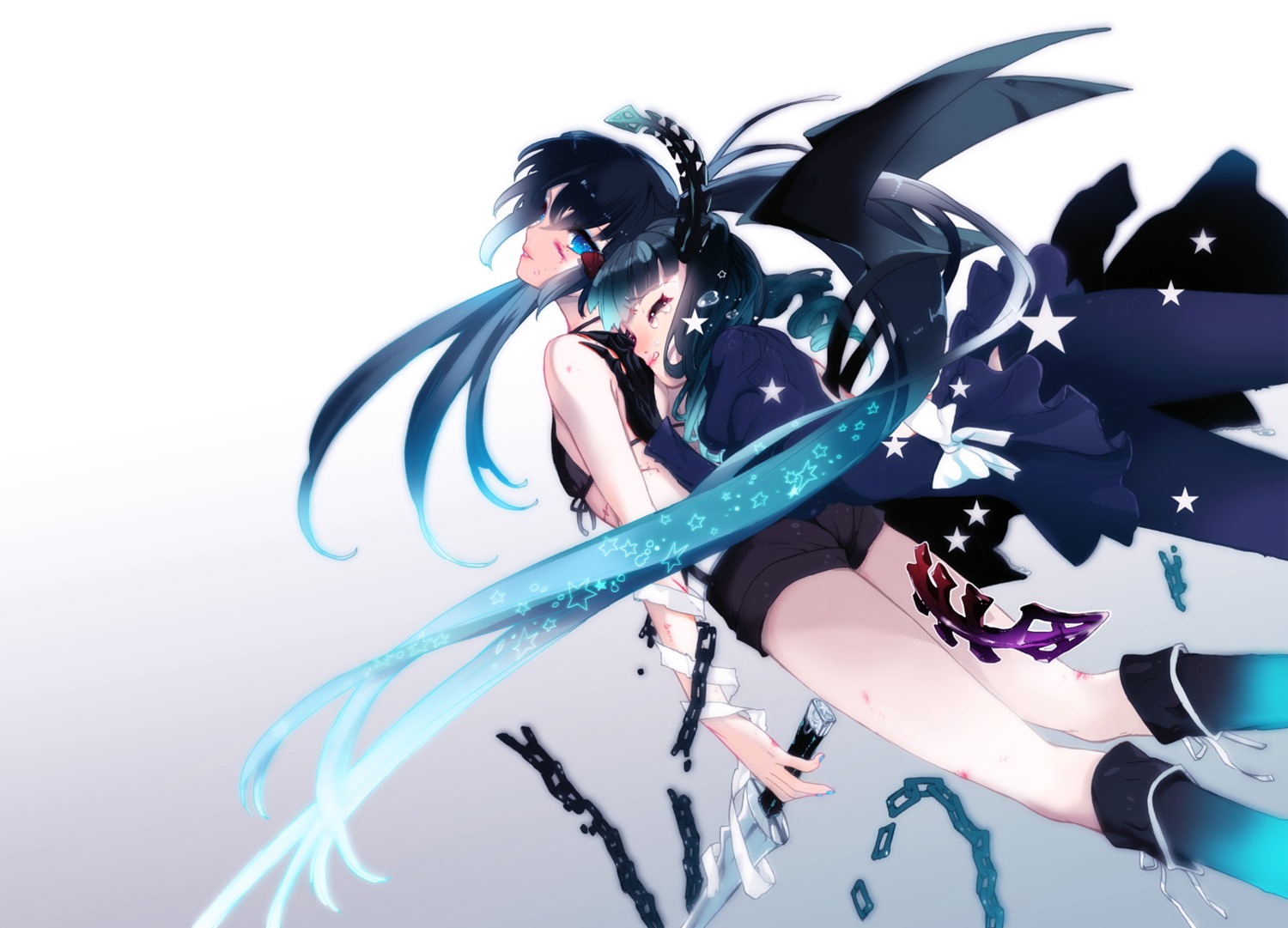 bikini_top black_rock_shooter black_rock_shooter_(character) dead_master horns swimsuits sword vocaloid wings yuriko