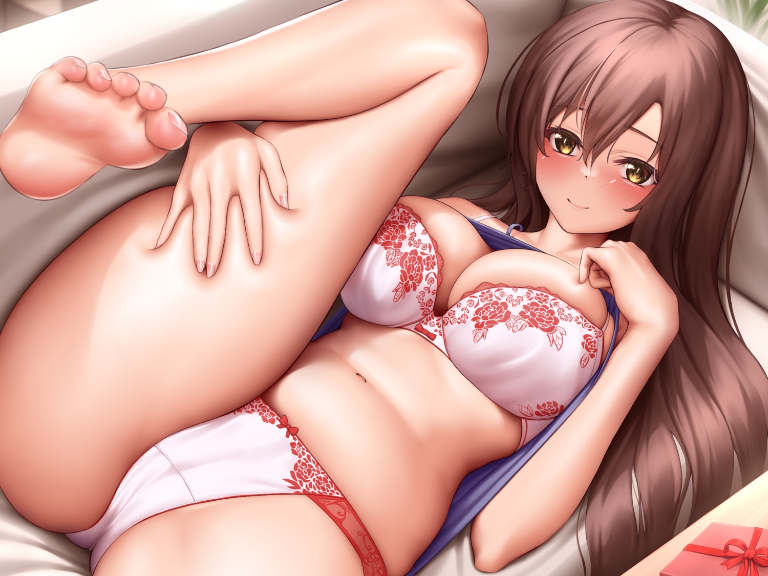 bra etsunami_kumita feet pantsu shirt_lift