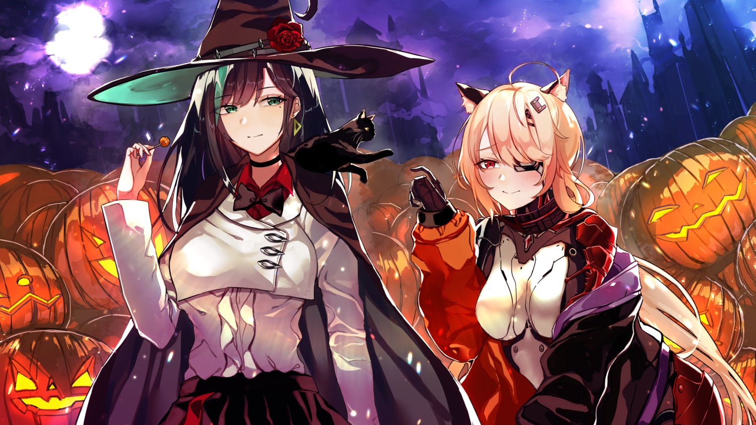 animal_ears bodysuit eyepatch halloween lin_(tower_of_fantasy) neko nekomimi nemesis_(tower_of_fantasy) sas_(ls08b) tower_of_fantasy witch