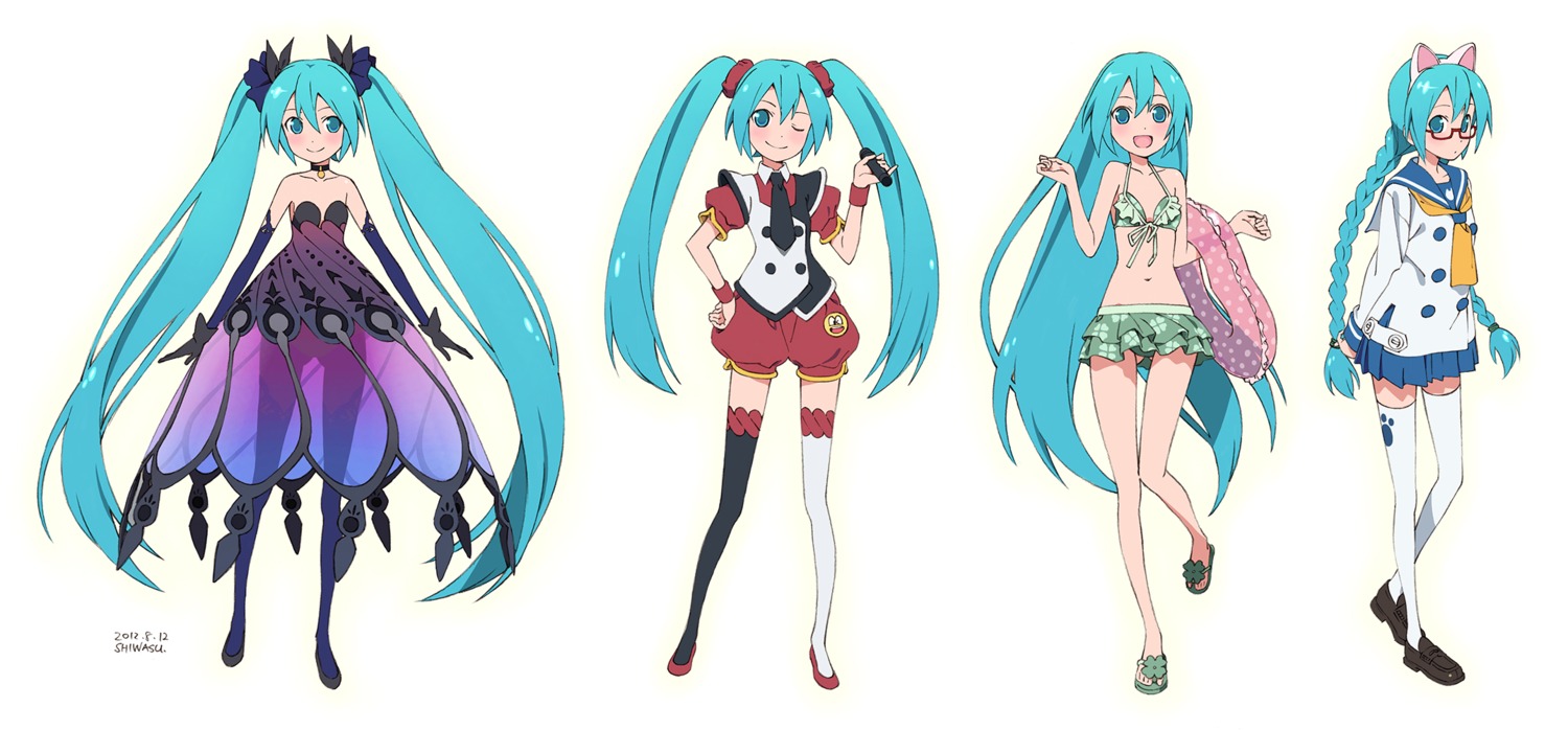 animal_ears bikini dress hatsune_miku megane nekomimi seifuku swimsuits tateishi_kiyoshi thighhighs vocaloid