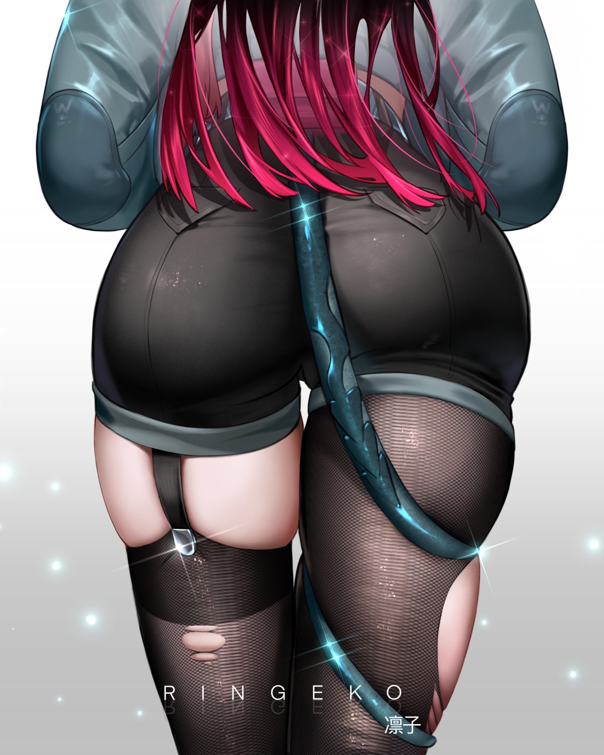 ass jane_doe ringeko-chan stockings tail thighhighs torn_clothes zenless_zone_zero