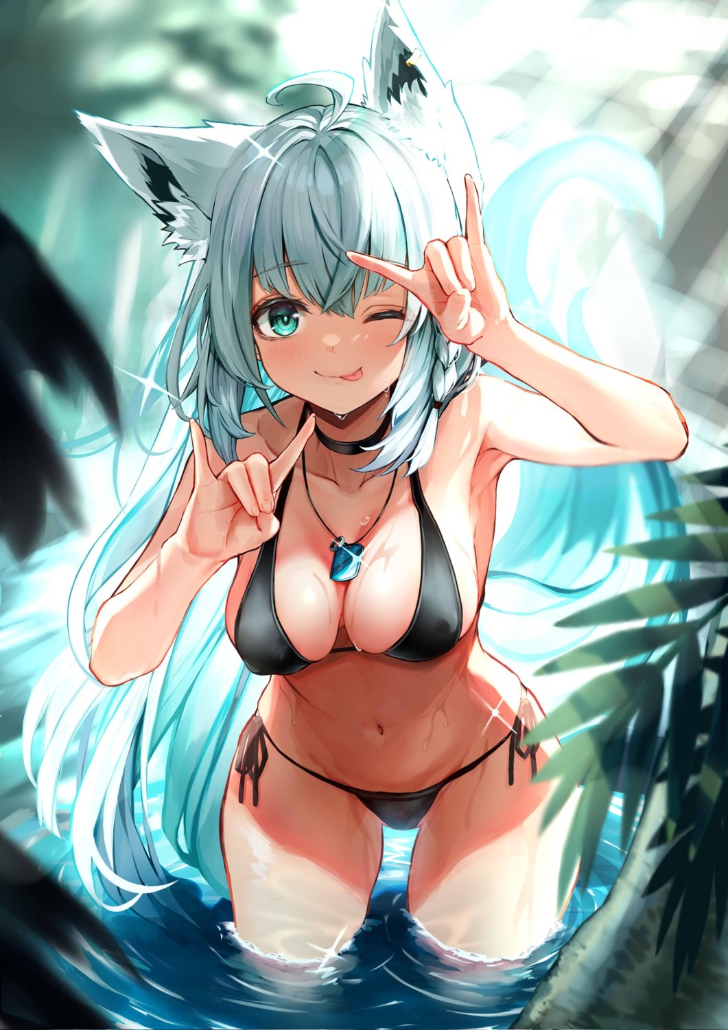 animal_ears bikini hiiragimaruta hololive hololive_gamers kitsune shirakami_fubuki swimsuits tail wet