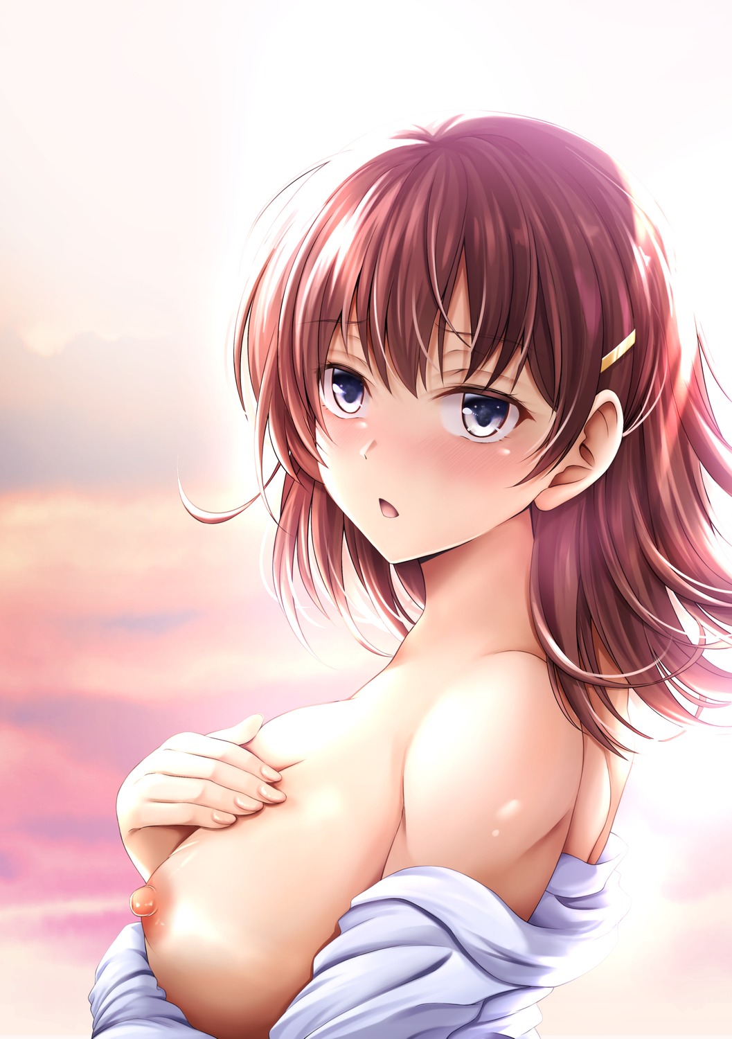 breasts kagura_yuuto nipples no_bra open_shirt