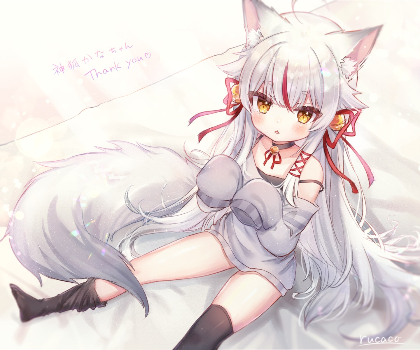 animal_ears indie_virtual_youtuber kamiko_kana kitsune rukako tail thighhighs