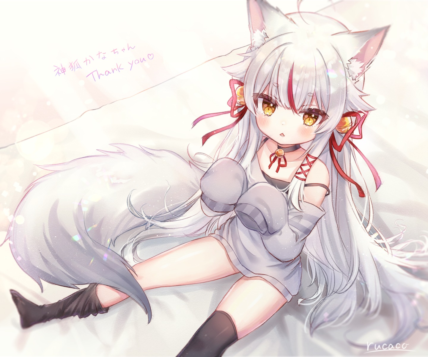 animal_ears kamiko_kana kitsune rukako tail thighhighs