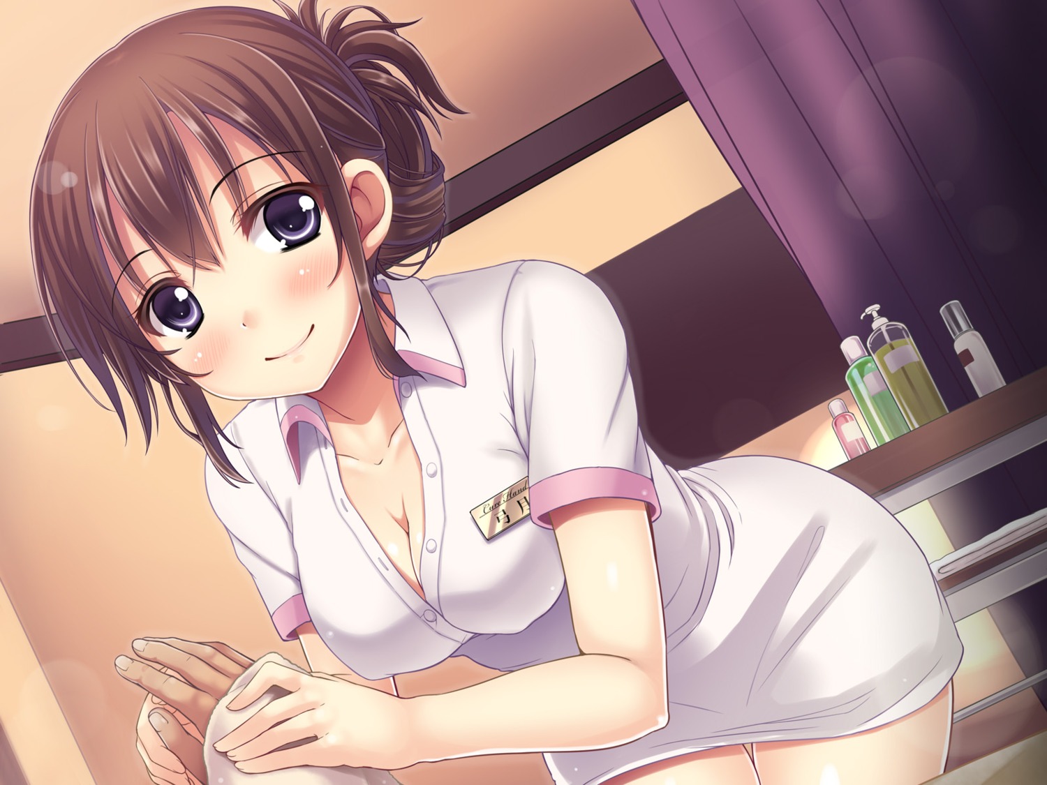 cleavage erect_nipples nurse open_shirt urozuki_akira wallpaper