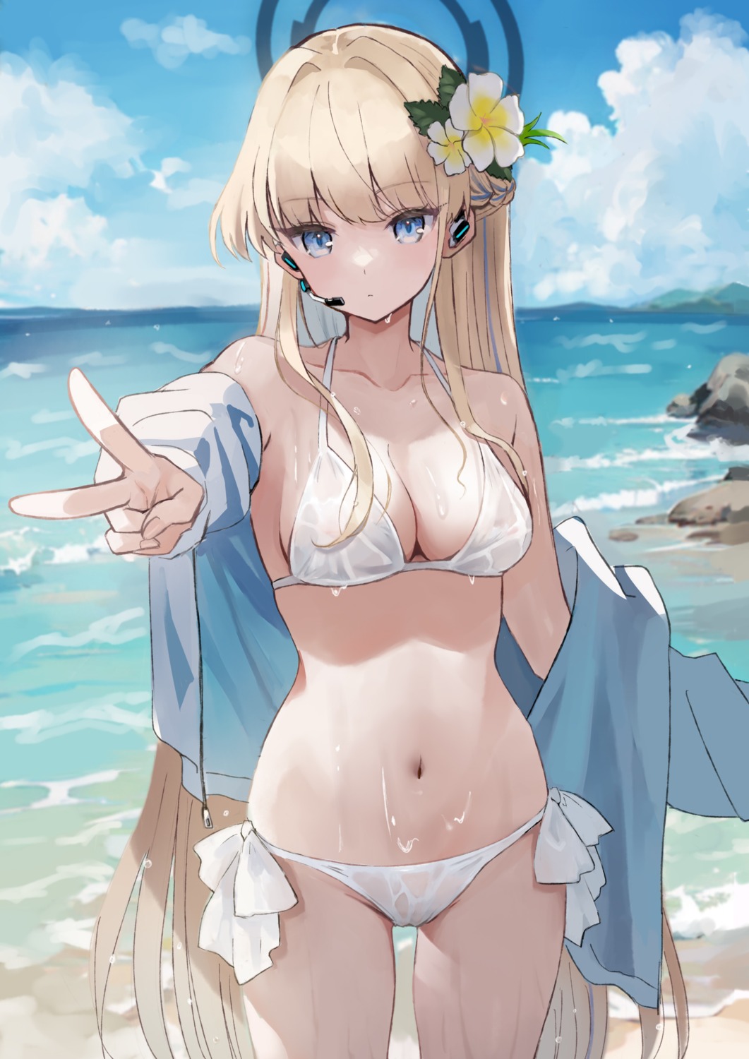 asuma_toki bikini blue_archive halo open_shirt saibashi_(develop_komono) see_through swimsuits wet wet_clothes