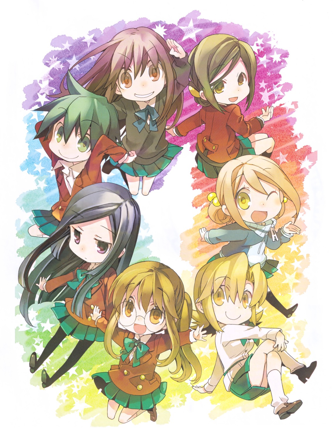 awara_chikako chibi ga_geijutsuka_art_design_class kiyuduki_satoko megane mizubuchi noda_miki nozaki_namiko oomichi_miyabi pantyhose seifuku skirt_lift sweater tomokane yamaguchi_kisaragi