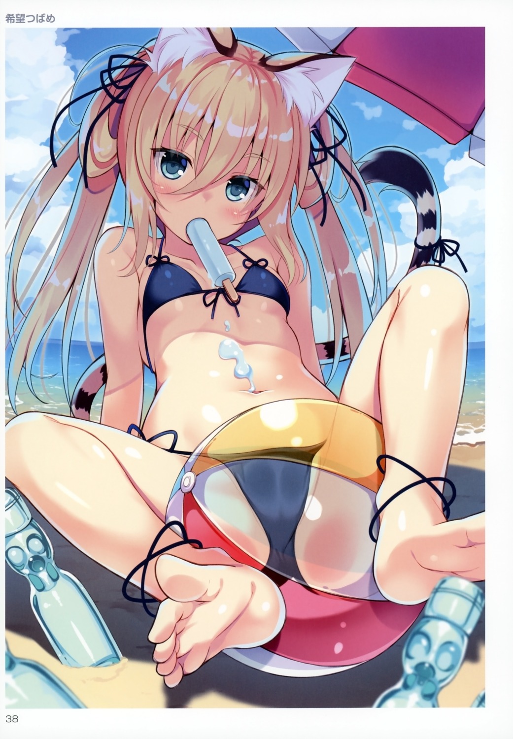 animal_ears bikini cameltoe cream feet nozomi_tsubame swimsuits tail