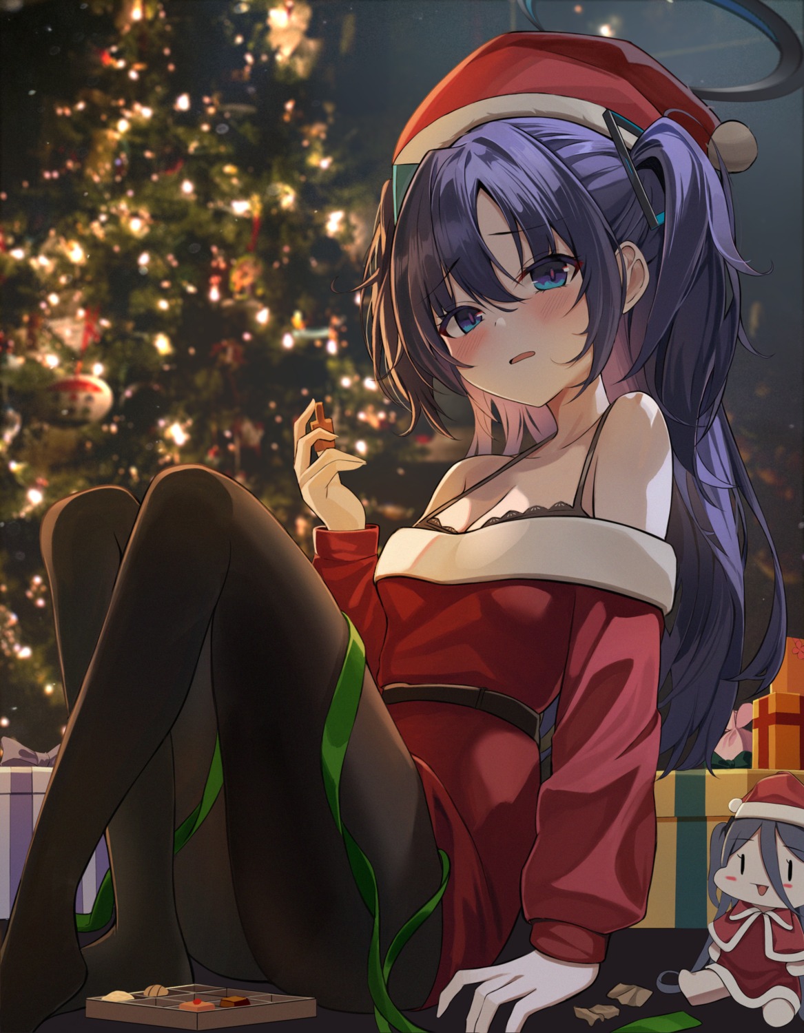 blue_archive chibi christmas dress halo hayase_yuuka leepy pantyhose tendou_arisu