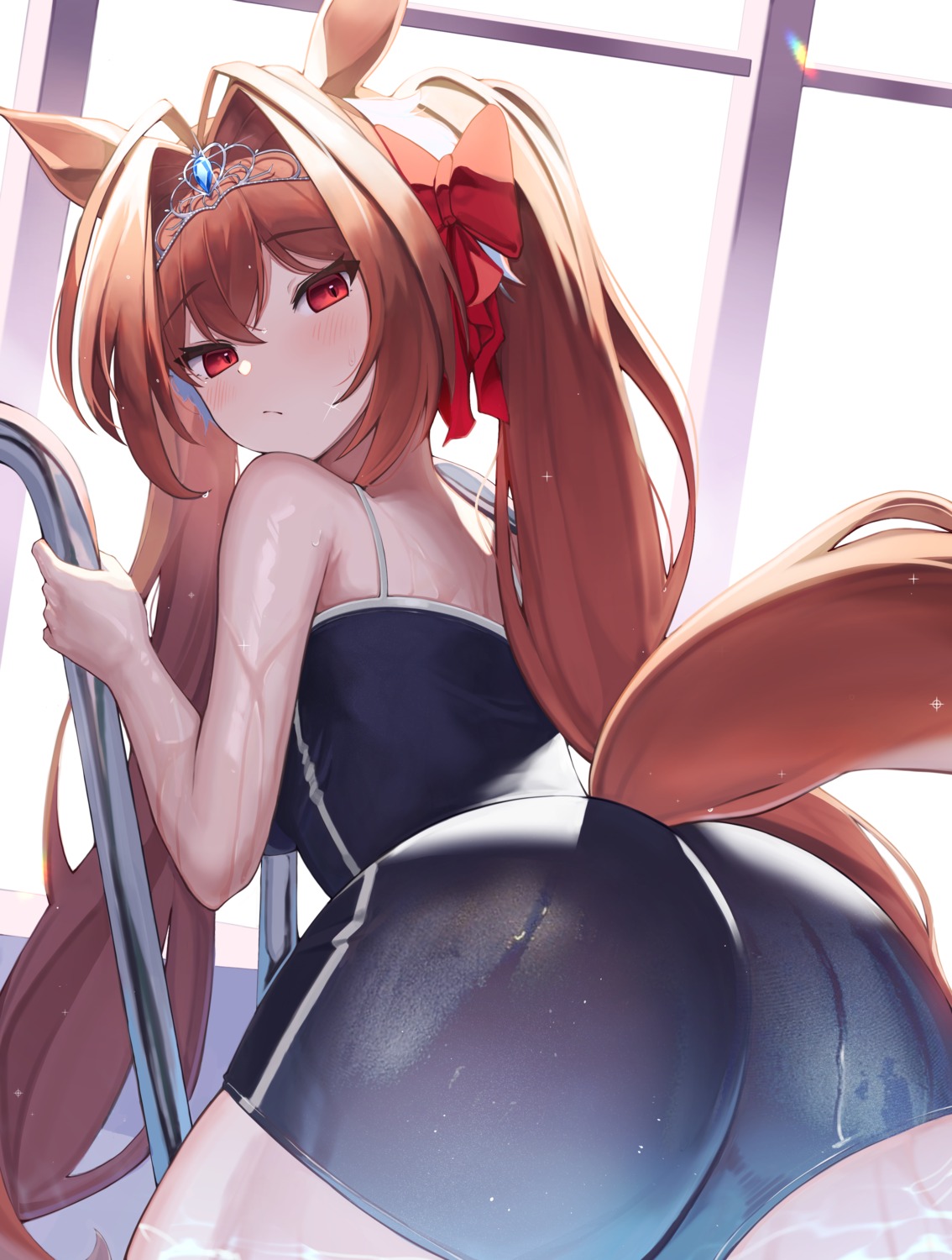 animal_ears ass daiwa_scarlet_(umamusume) pomp_(qhtjd0120) school_swimsuit swimsuits tail uma_musume_pretty_derby wet