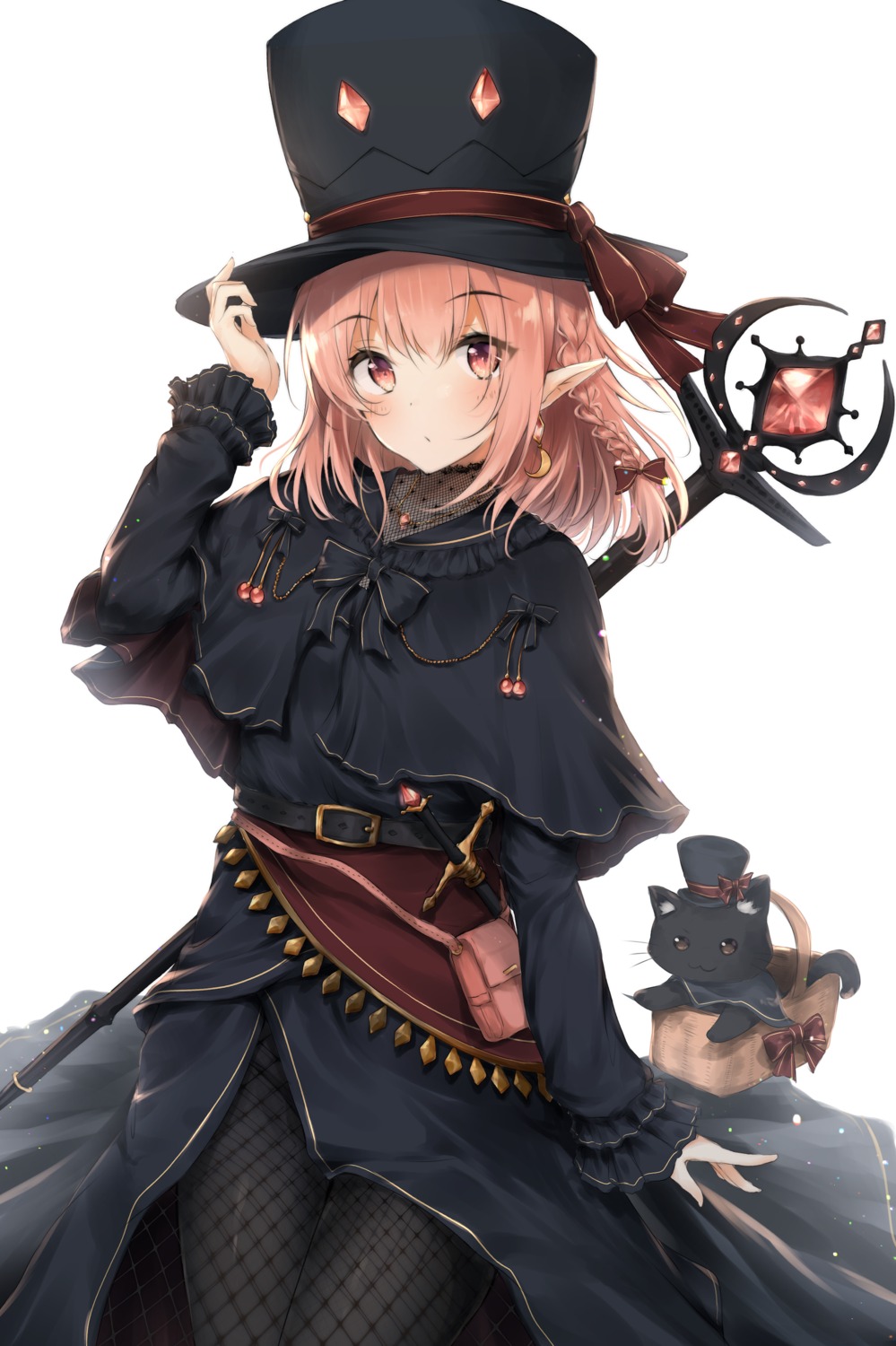 fishnets neko pointy_ears uzuki_tsukuyo weapon witch