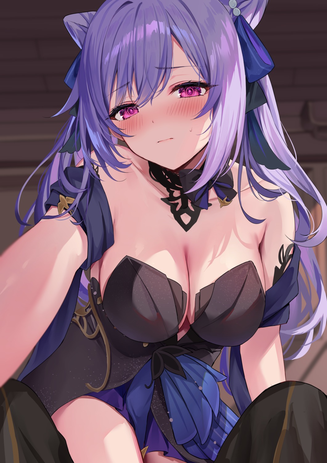 cleavage genshin_impact hizuki_higure keqing no_bra