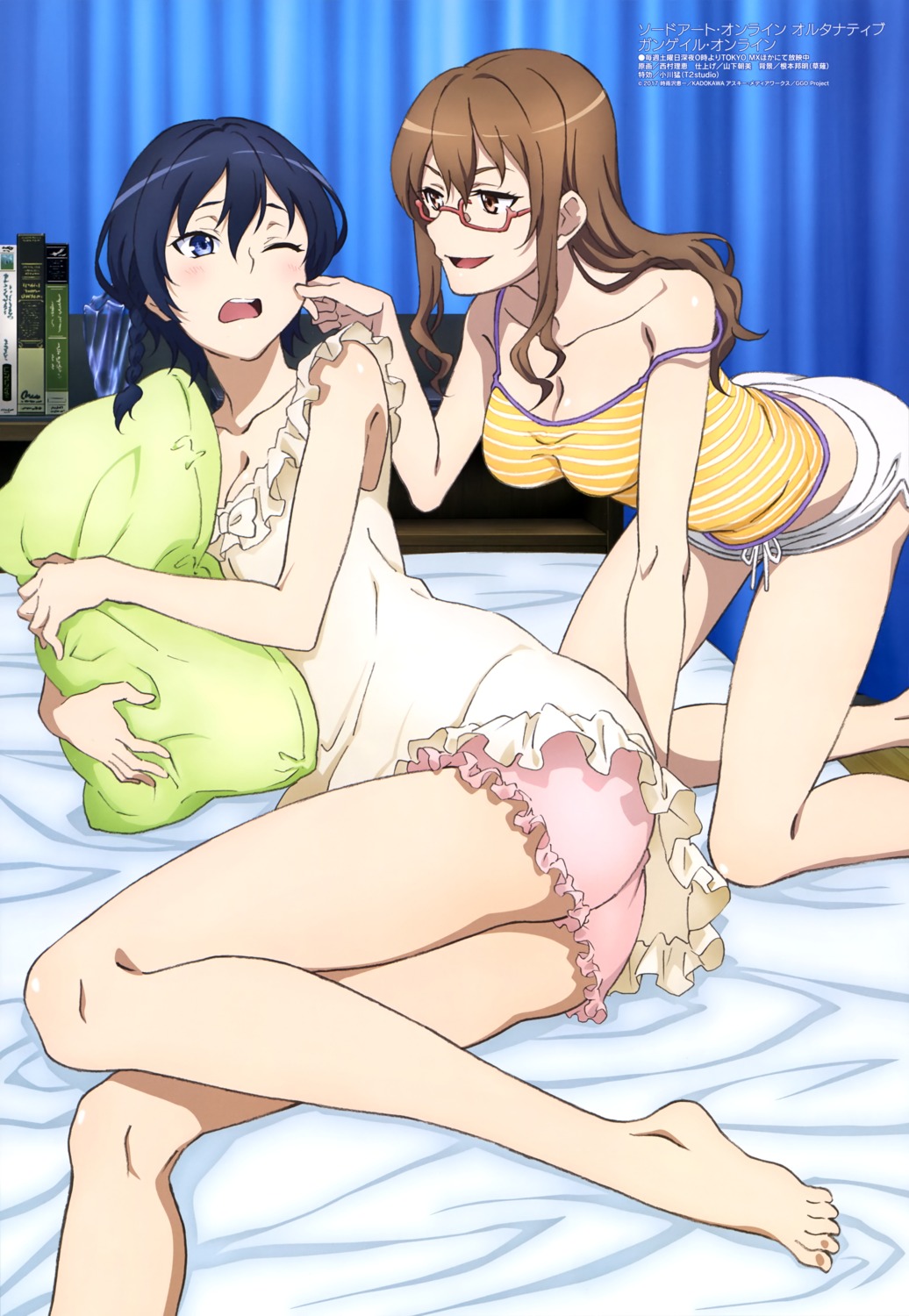 ass cleavage feet kohiruimaki_karen megane nishimura_rie pajama shinohara_miyu sword_art_online_alternative:_gun_gale_online