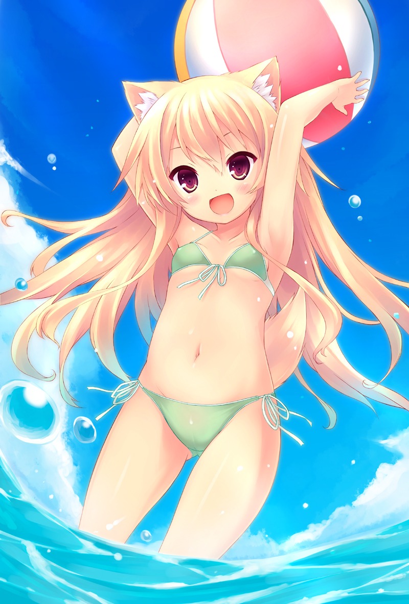 animal_ears bikini erect_nipples kitsune loli ryo_(botsugo) swimsuits tail