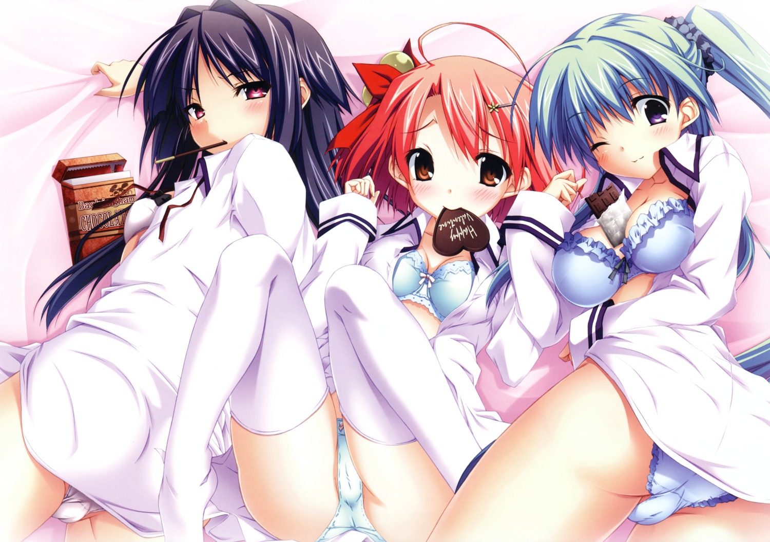 bra cameltoe chibou_midori cleavage fixed luna_lia open_shirt pantsu rakugaki_over_heart sakuraba_ai seifuku shiragane_miyuki valentine