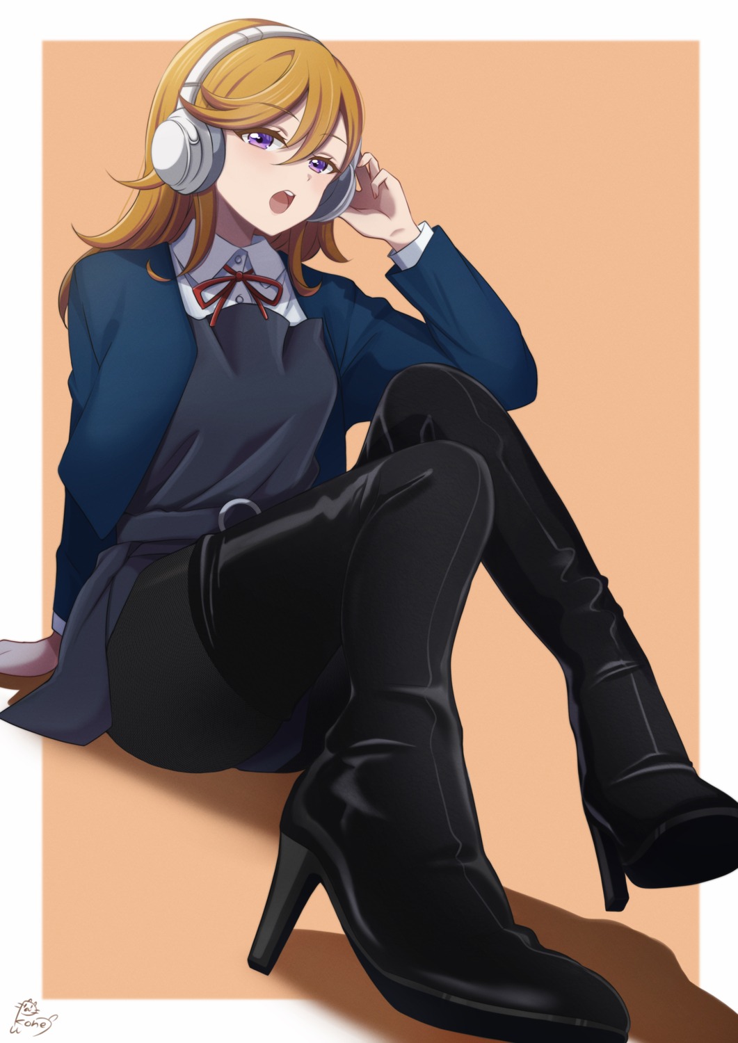 headphones heels love_live!_superstar!! pantyhose pukonuu seifuku shibuya_kanon skirt_lift thighhighs