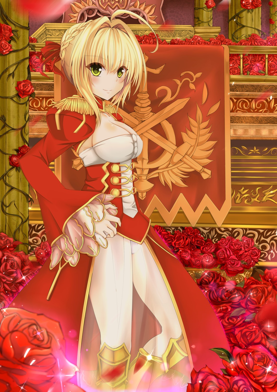 armor cleavage dress fate/extra fate/grand_order fate/stay_night pantsu saber_extra see_through tsang_yu_chun