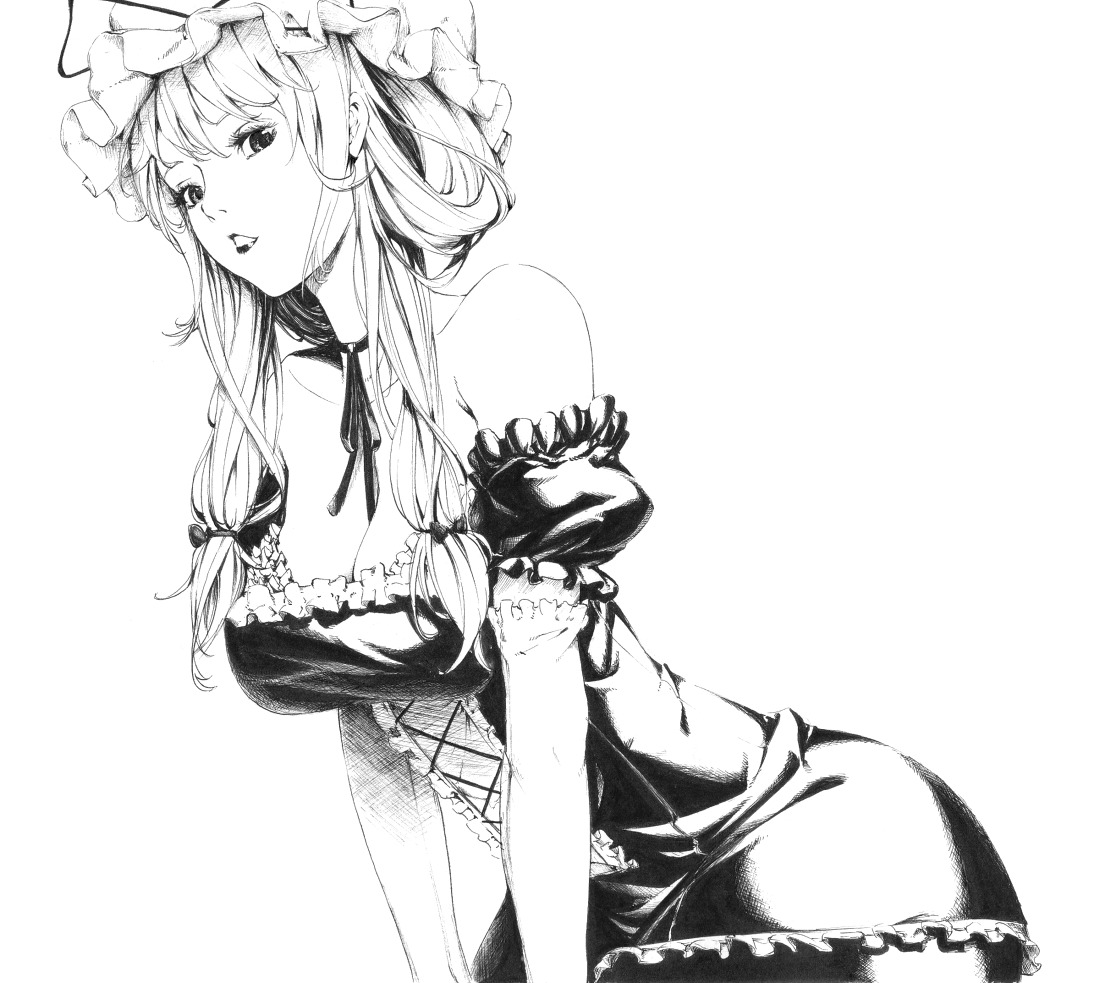 cleavage monochrome sousou_(sousouworks) touhou yakumo_yukari