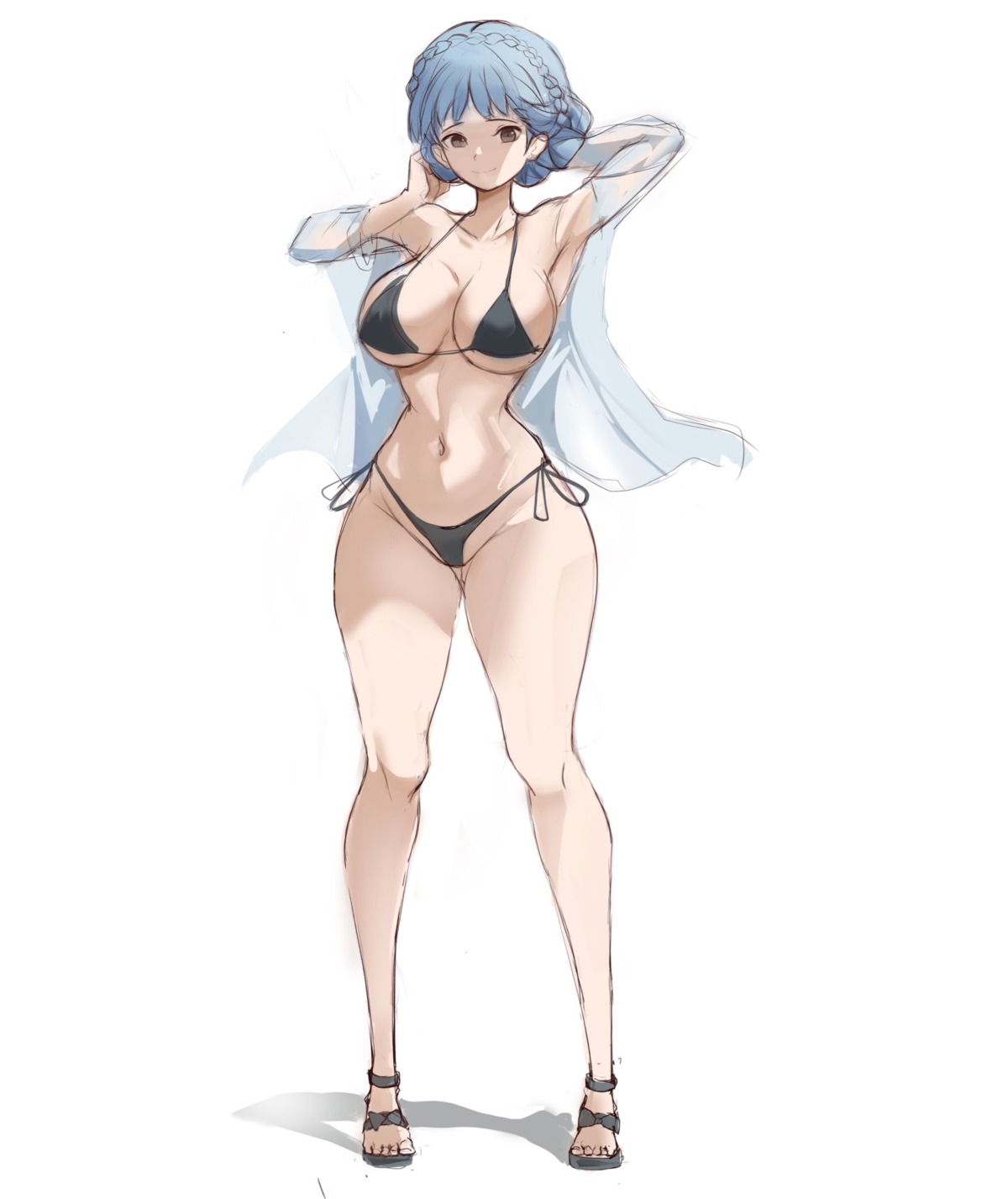 bikini fire_emblem fire_emblem_three_houses marianne_von_edmund open_shirt rakeemspoon see_through sketch swimsuits thong