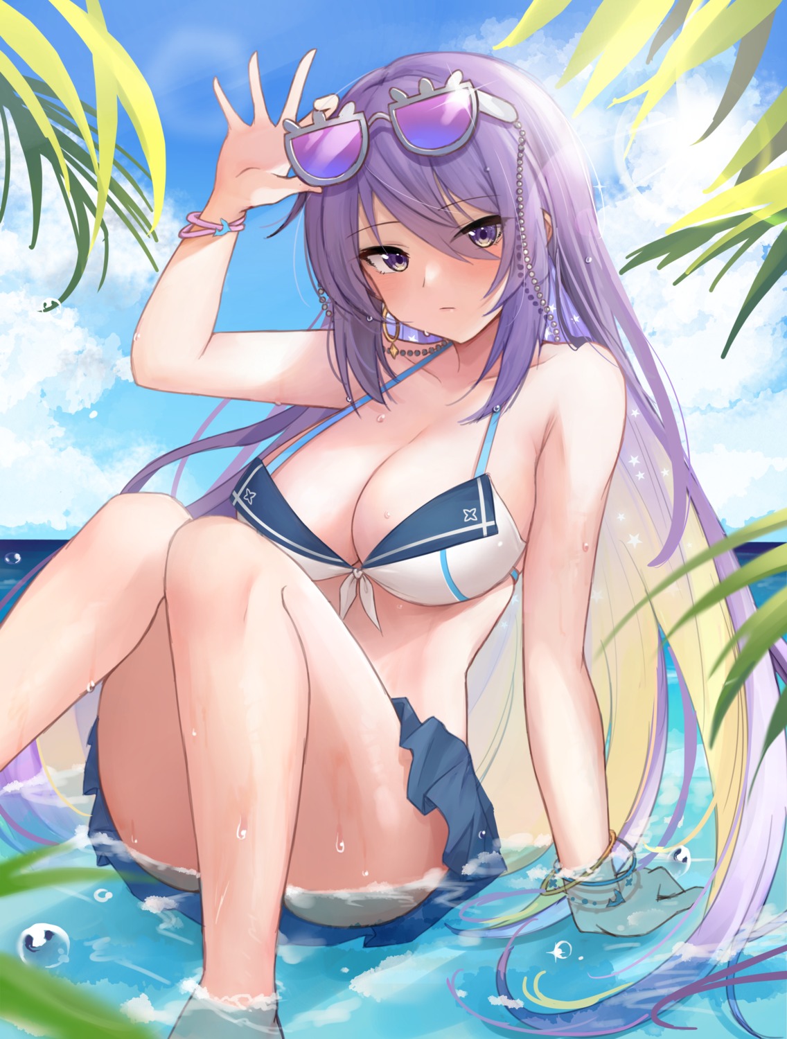 bikini_top hololive hololive_indonesia megane moona_hoshinova skirt_lift swimsuits tagme wet