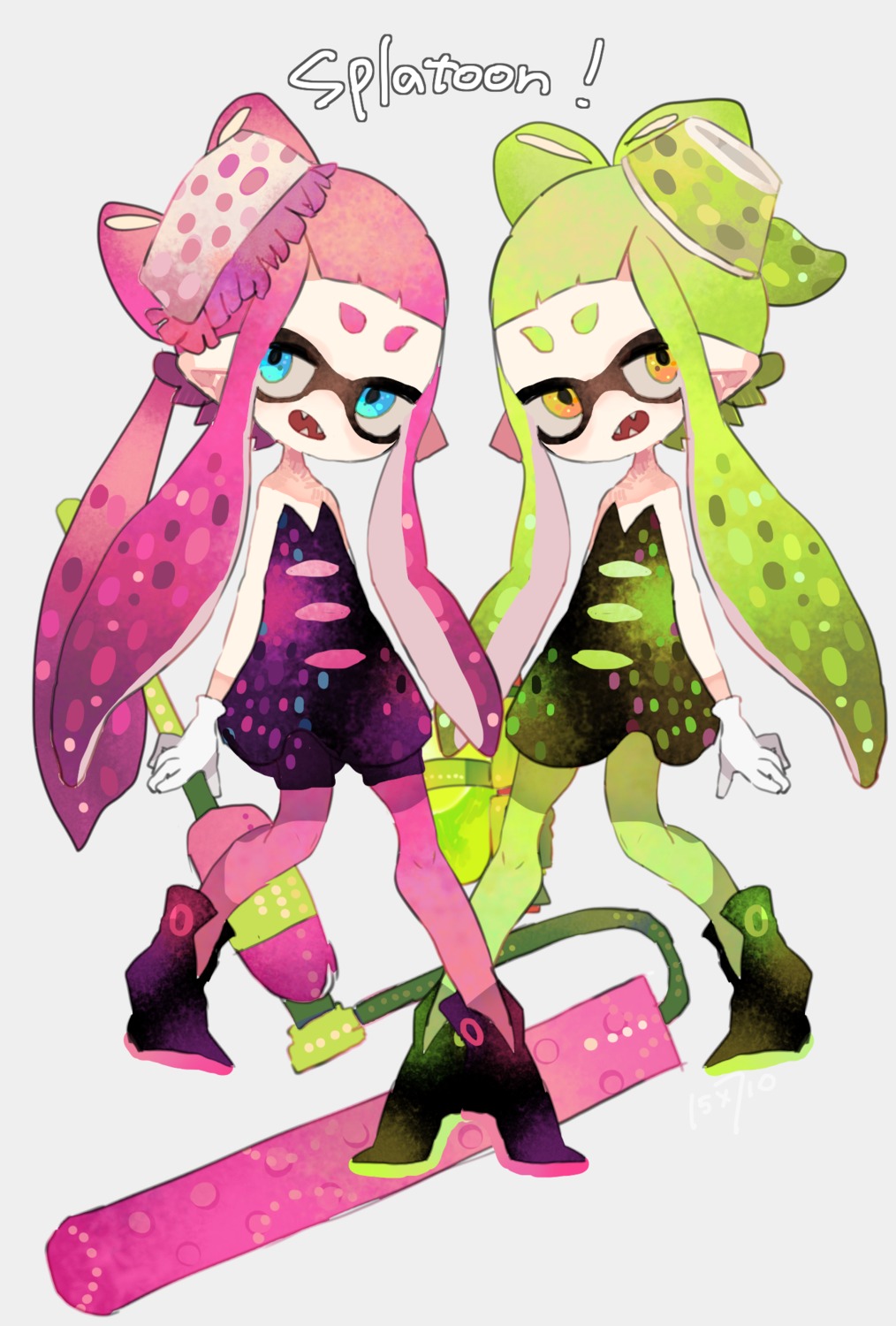 aori_(splatoon) hotaru_(splatoon) inkling_(splatoon) pantyhose splatoon strawberry_natto