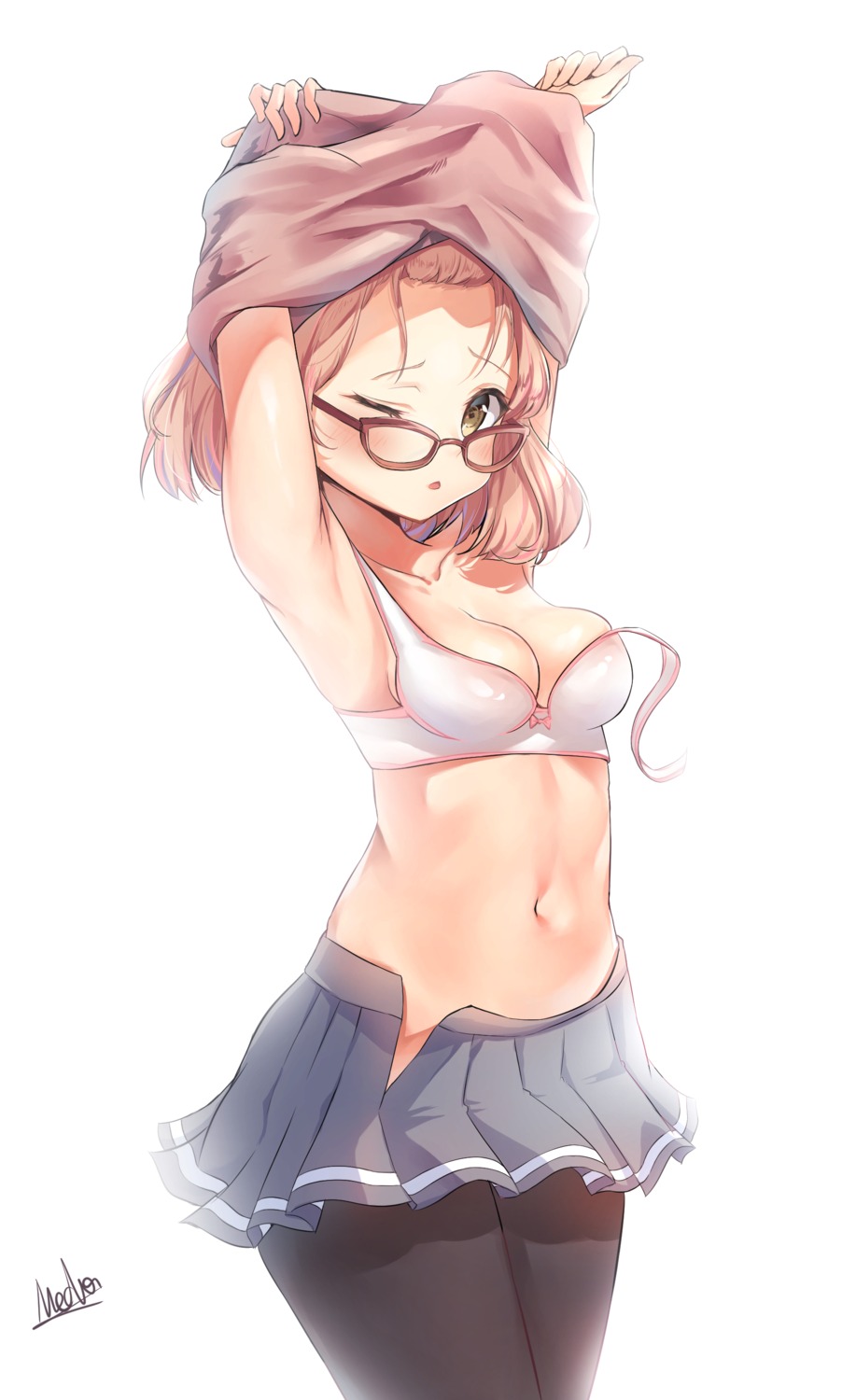 bra kuriyama_mirai kyoukai_no_kanata mecha_(alswp) megane pantyhose seifuku shirt_lift undressing wardrobe_malfunction