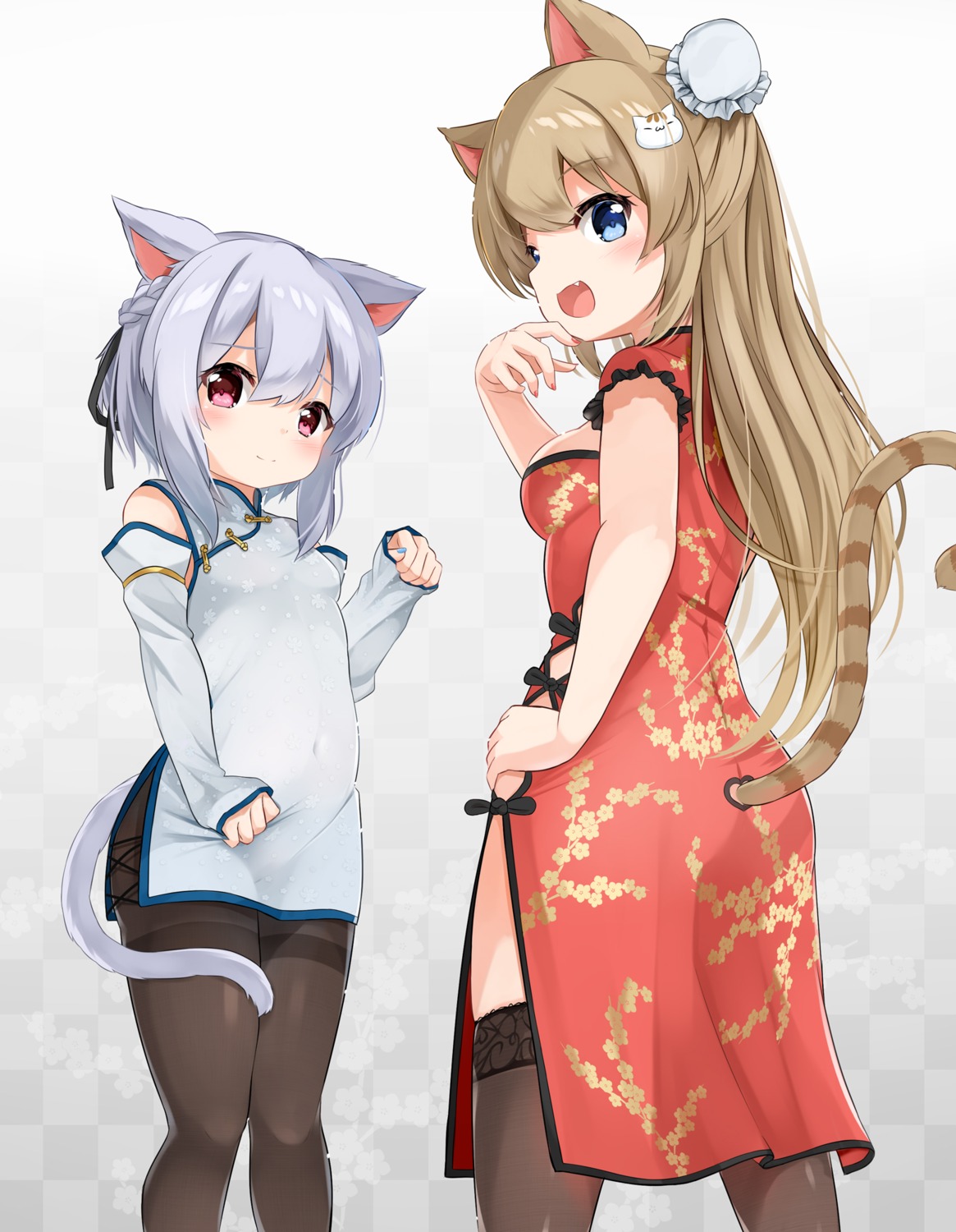 animal_ears chinadress nekomimi pantyhose sora_(silent_square) tail thighhighs