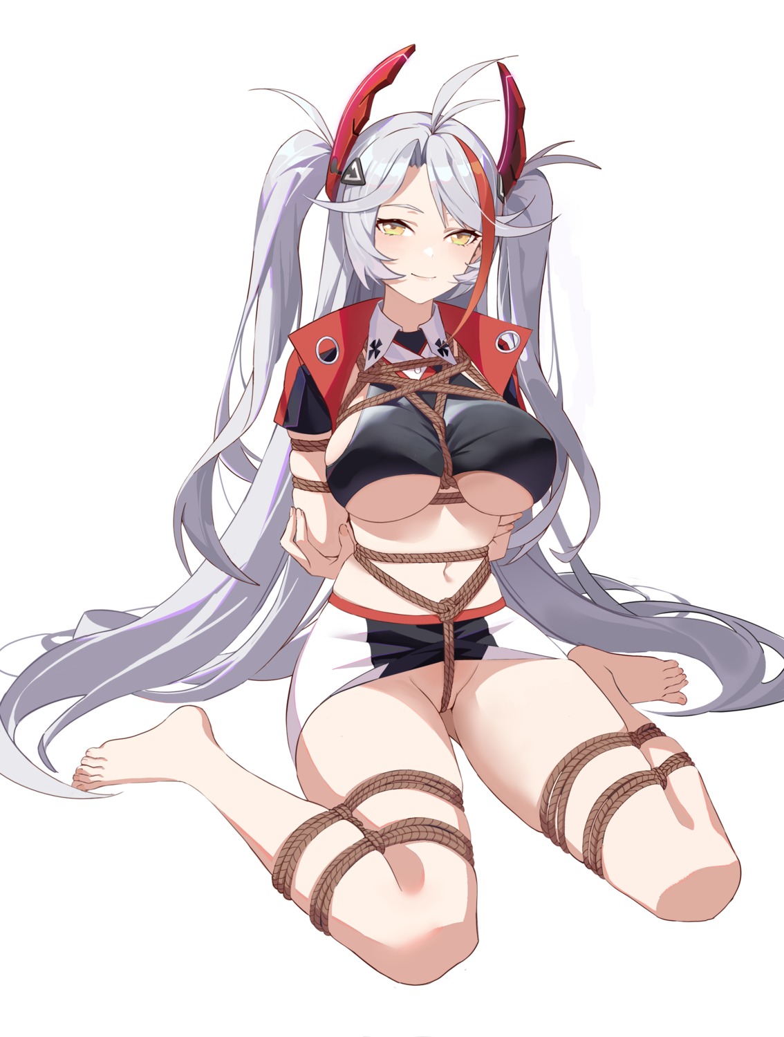 azur_lane bondage no_bra nopan prinz_eugen_(azur_lane) qiaoyiqiao_kanyikanla_zouguoluguobuyaocuoguo skirt_lift underboob uniform