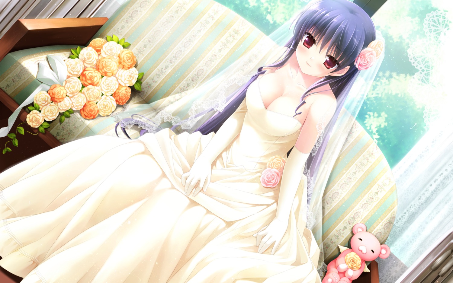 cleavage cube dress kanekiyo_miwa natsu_no_ame segawa_rikako wallpaper wedding_dress