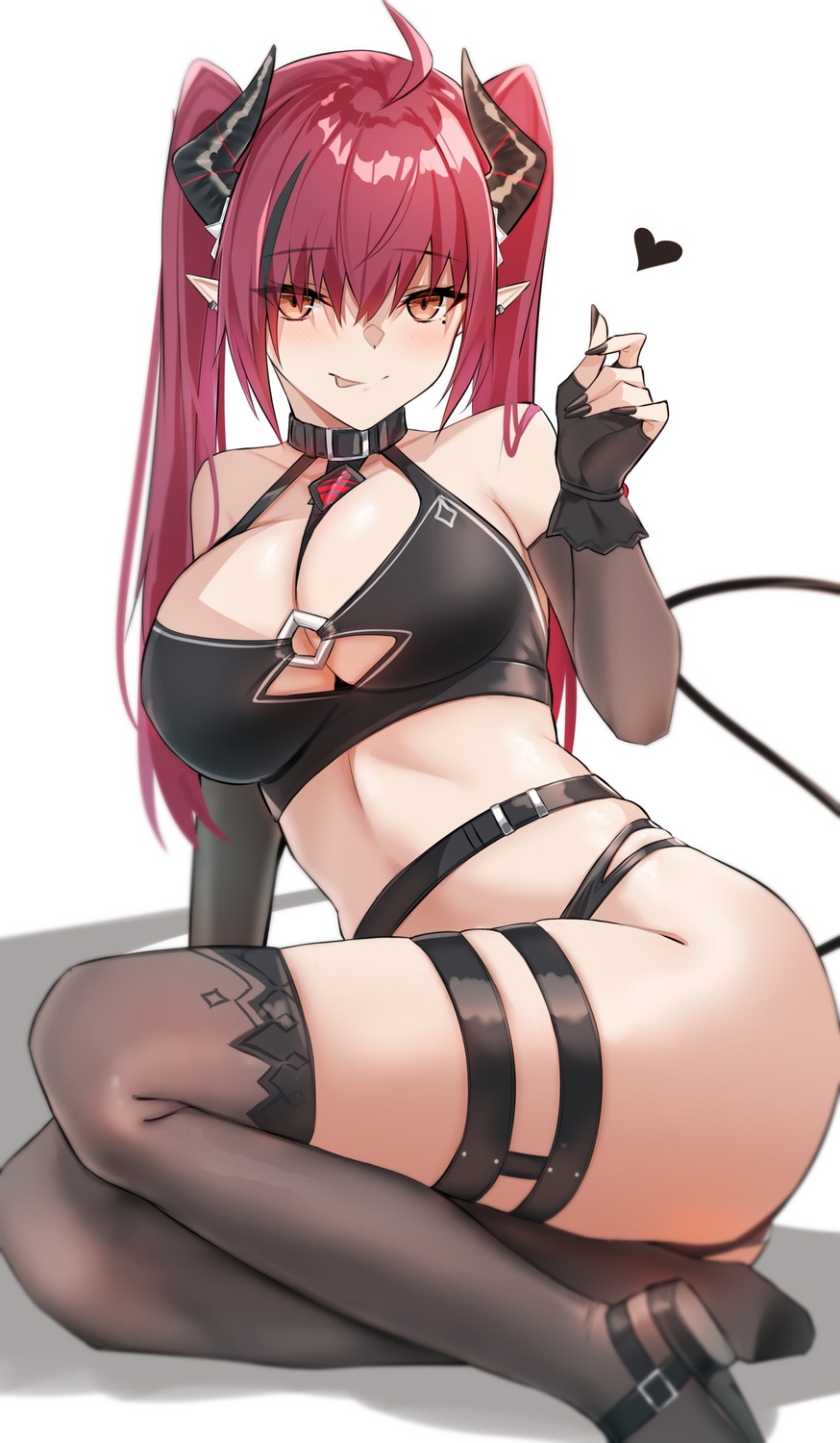 bee_doushi devil garter horns no_bra pantsu pointy_ears tail thighhighs thong