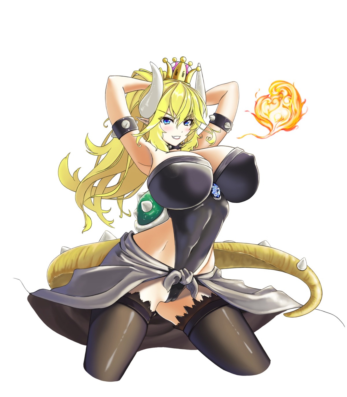 bowsette cameltoe caracol cleavage erect_nipples horns leotard new_super_mario_bros._u_deluxe pointy_ears tail thighhighs