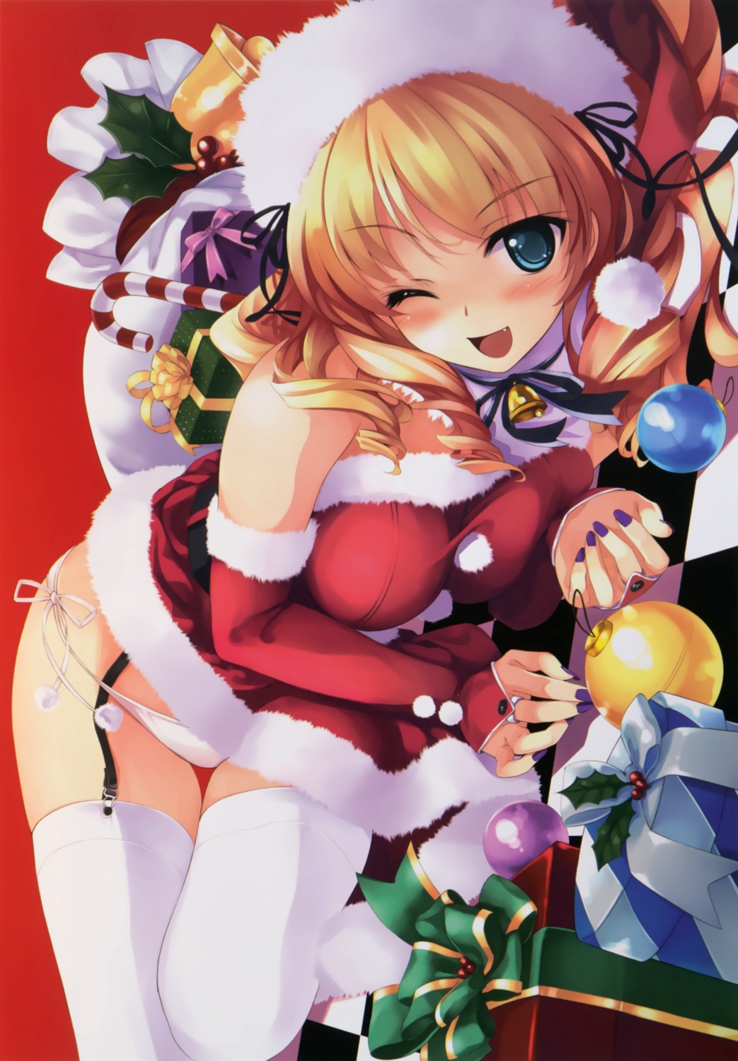 christmas dress misaki_kurehito pantsu stockings string_panties thighhighs