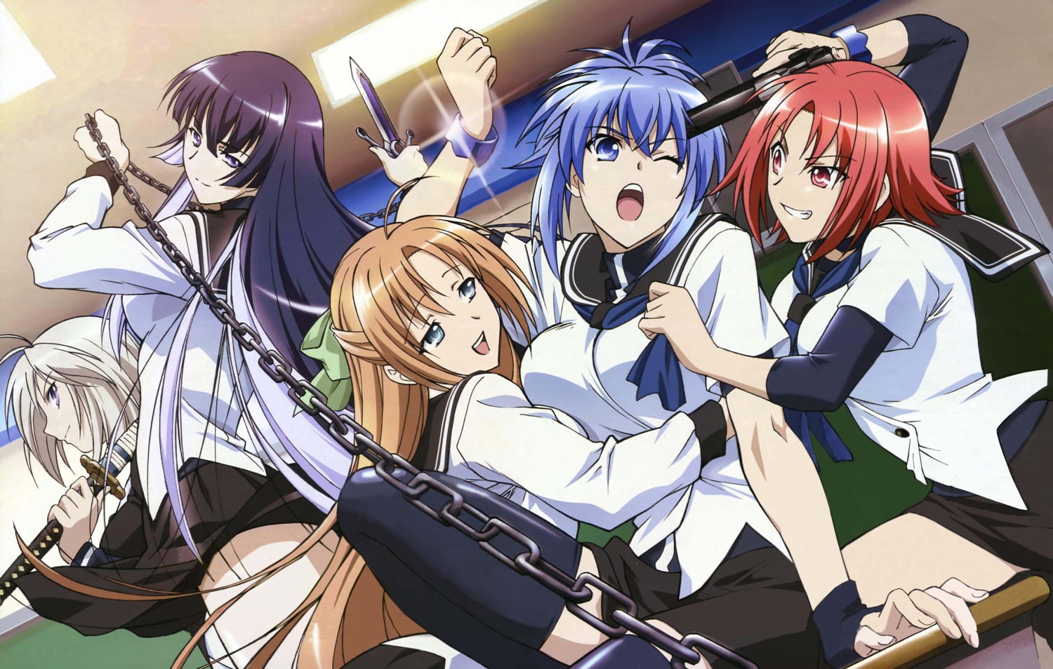 genderswap gun kondou_mikoto kämpfer mishima_akane sakura_kaede sangou_shizuku seifuku senou_natsuru thighhighs