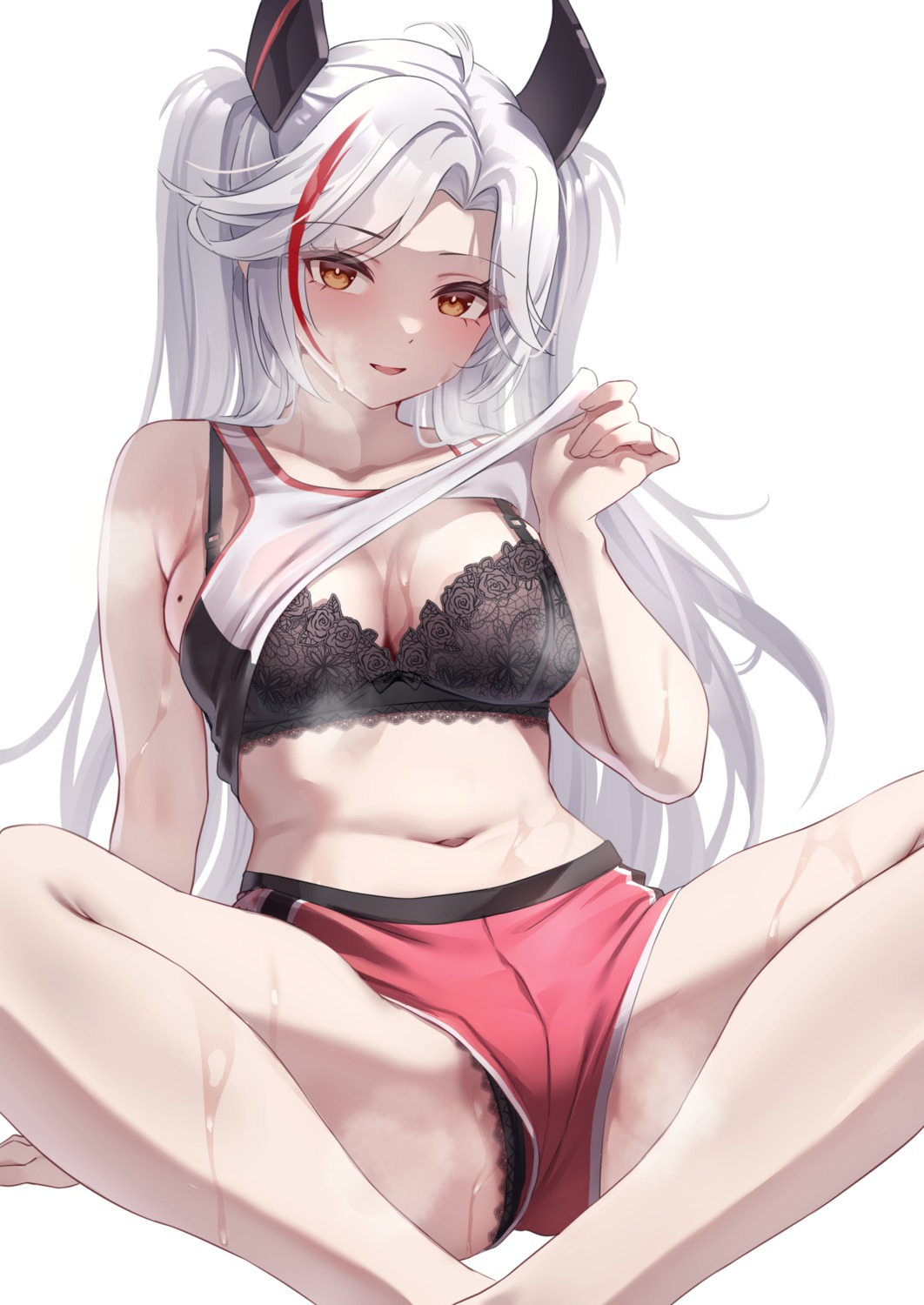 azur_lane bra classic_(zildjian33) pantsu prinz_eugen_(azur_lane) see_through shirt_lift undressing wet wet_clothes