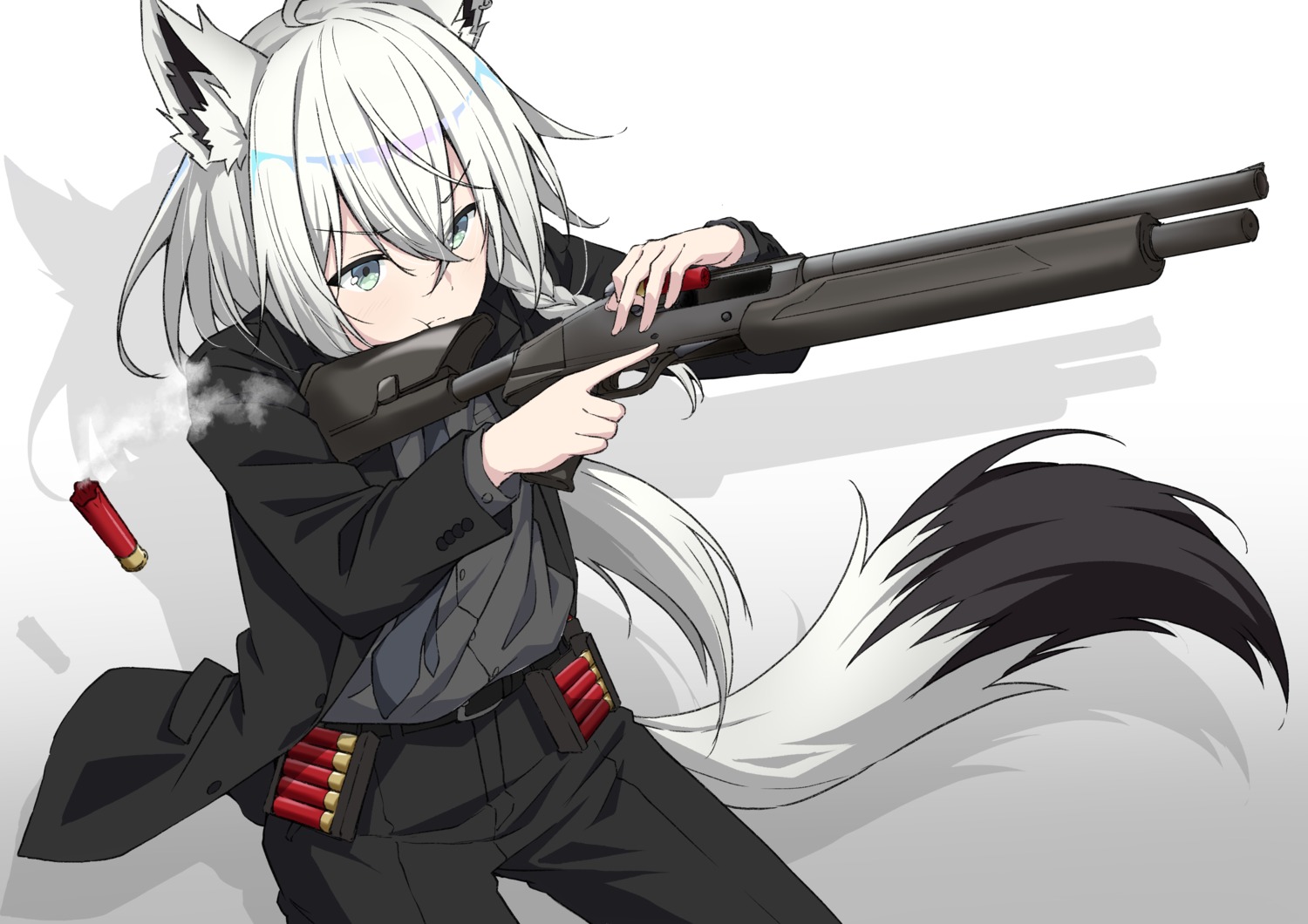 animal_ears business_suit gun hololive hololive_gamers kitsune shirakami_fubuki tagme tail