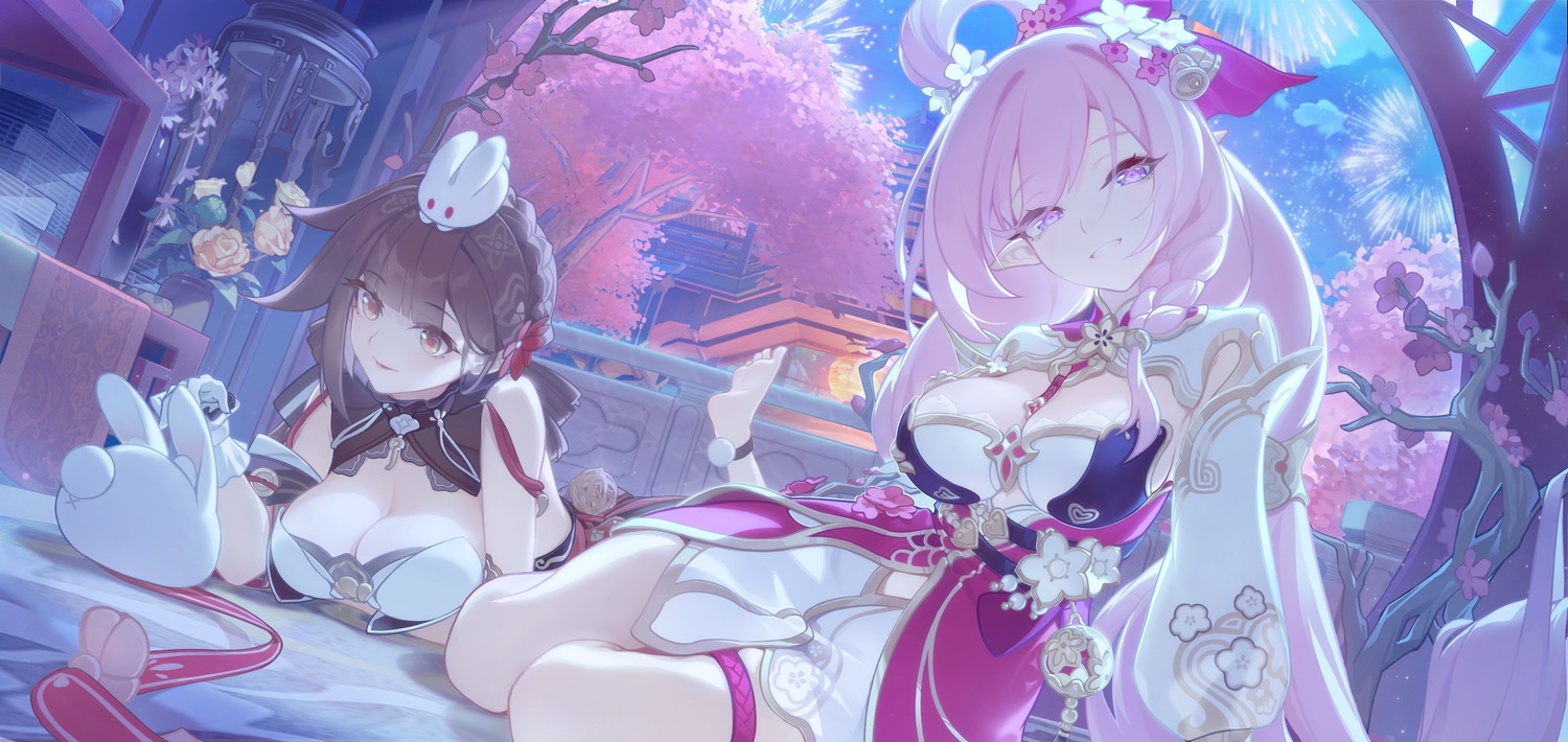 asian_clothes benghuai_xueyuan elysia_(honkai_impact) garter honkai_impact li_sushang nhan no_bra pointy_ears