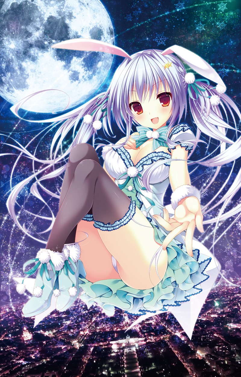 animal_ears bunny_ears cameltoe cleavage dress heels minatsuki_alumi pantsu thighhighs