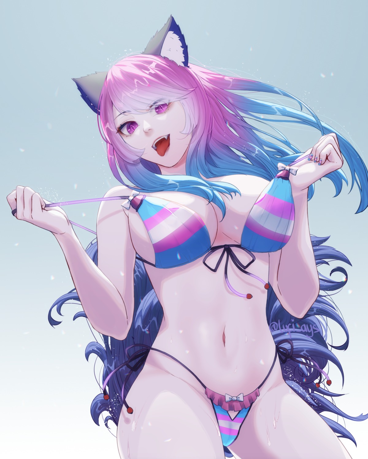 animal_ears bikini cameltoe lufi_ays swimsuits tail undressing wet